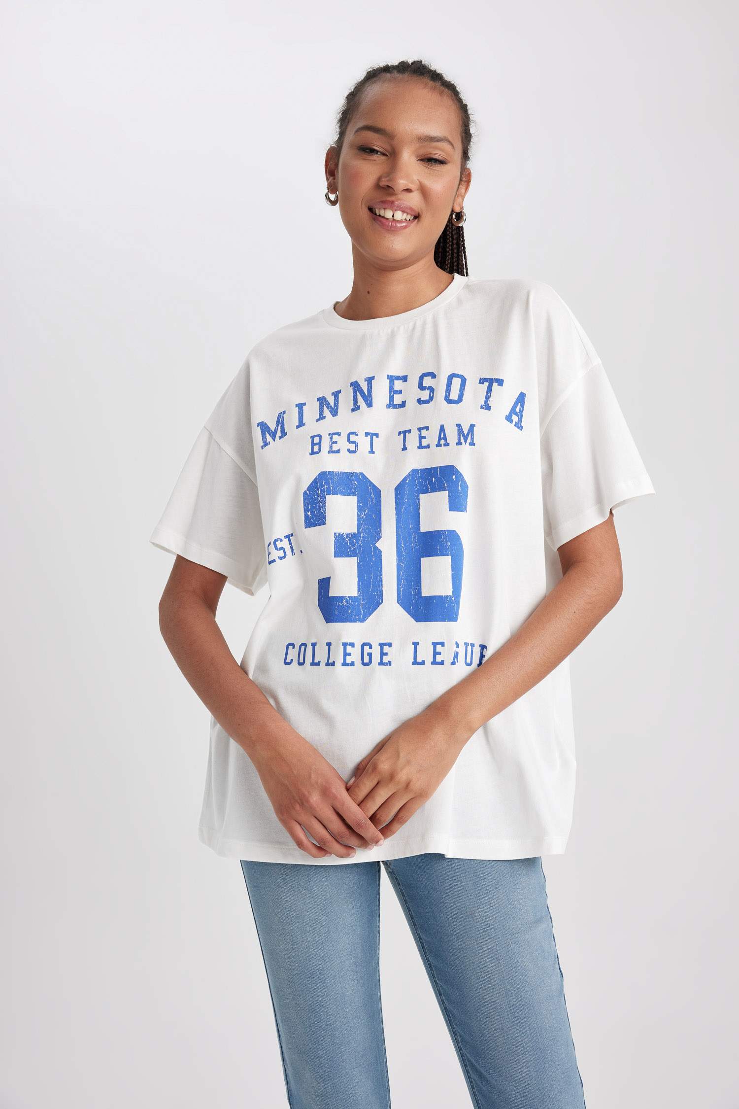 تيشيرت نص ردن اوفر سايز بياخة مستديرة