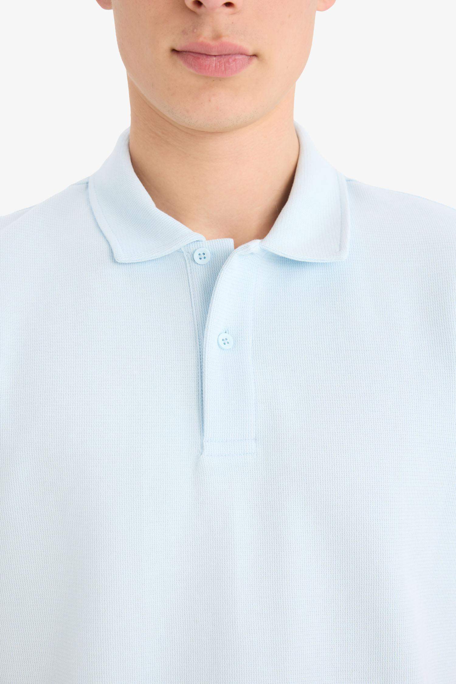 Regular Fit Polo Yaka Dokulu Basic Düz Kısa Kollu Tişört