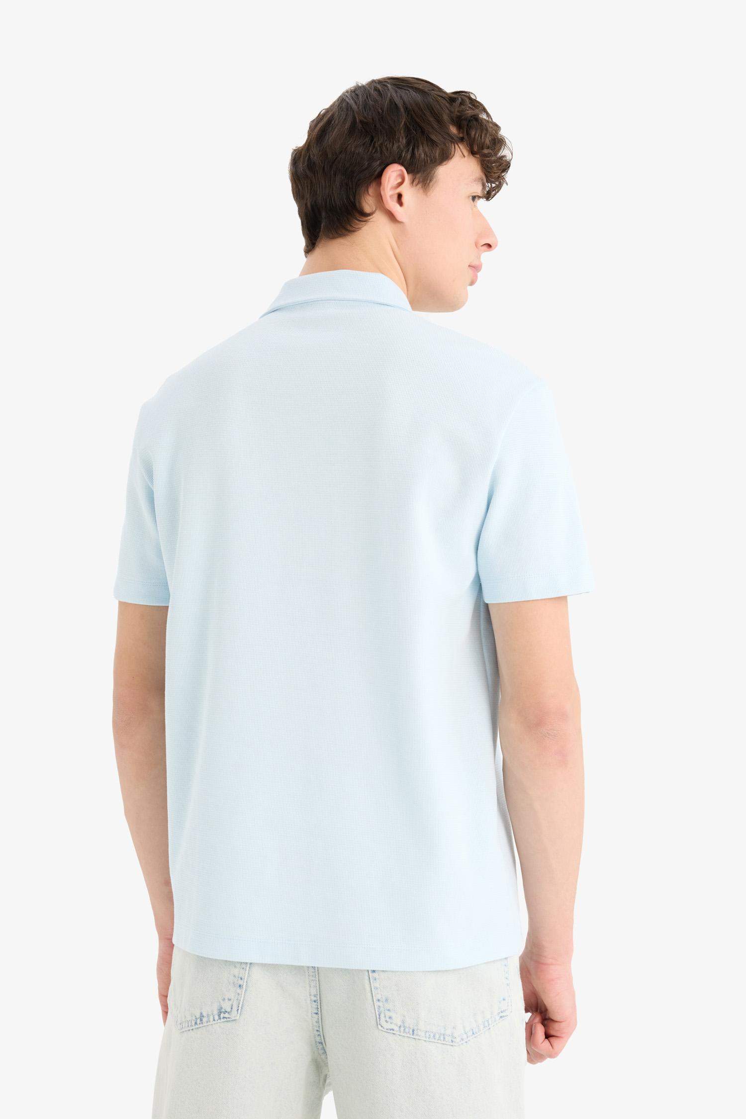 Regular Fit Polo Yaka Dokulu Basic Düz Kısa Kollu Tişört