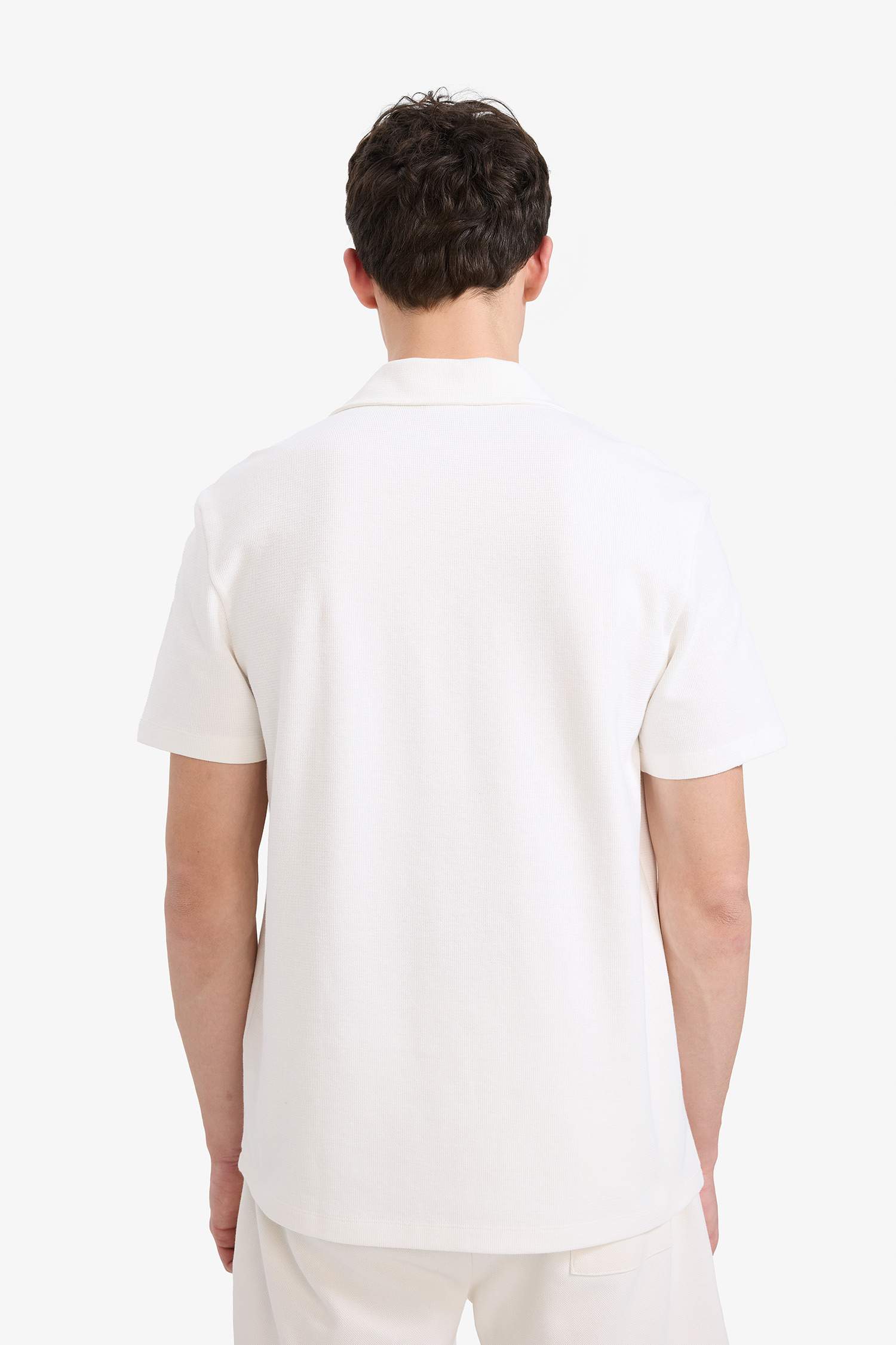 Regular Fit Polo Yaka Dokulu Basic Düz Kısa Kollu Tişört