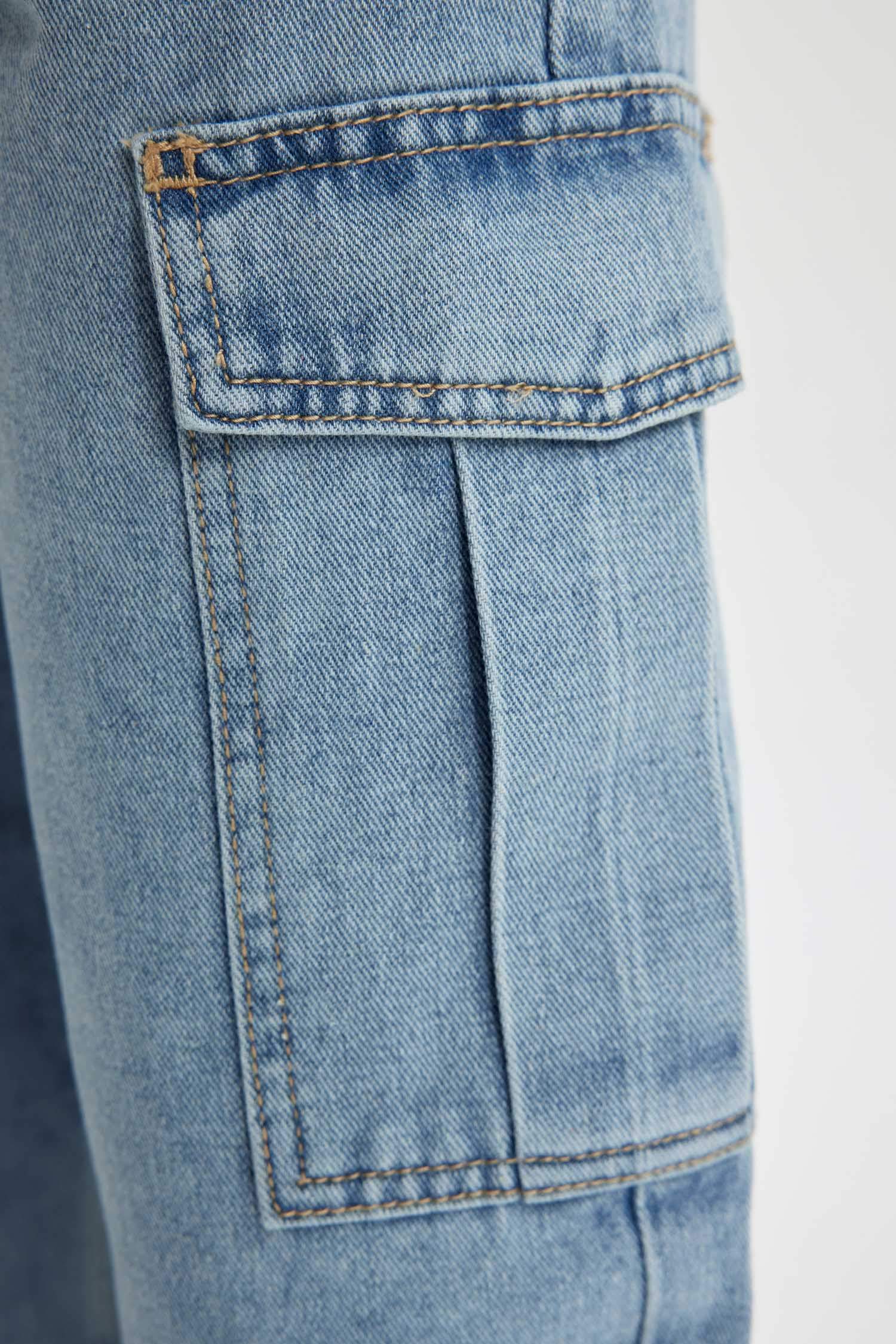 بنطرون جينز كارجو بناتي وايد ليج بجيب