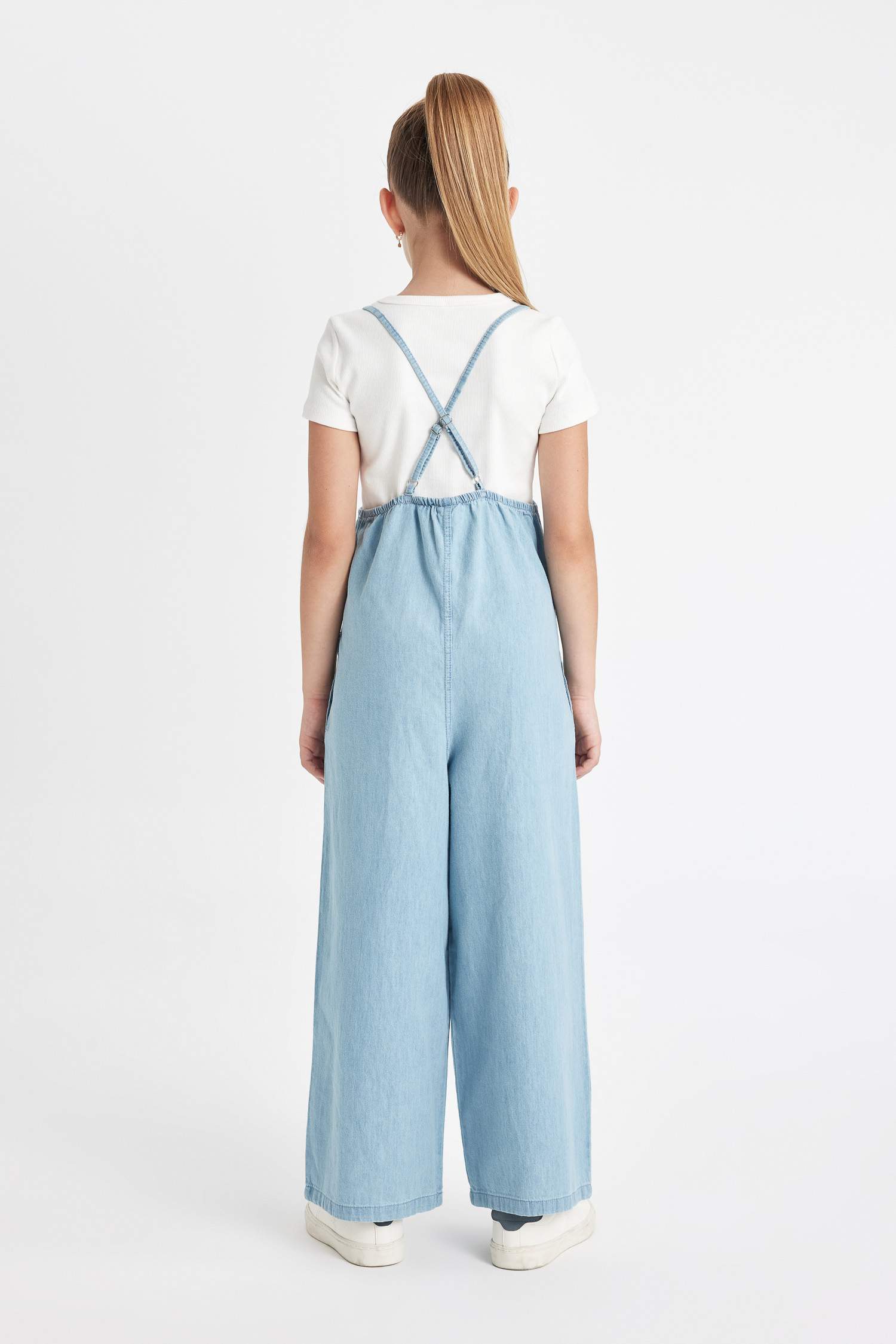Girl Strappy Wide Leg Denim Jumpsuit