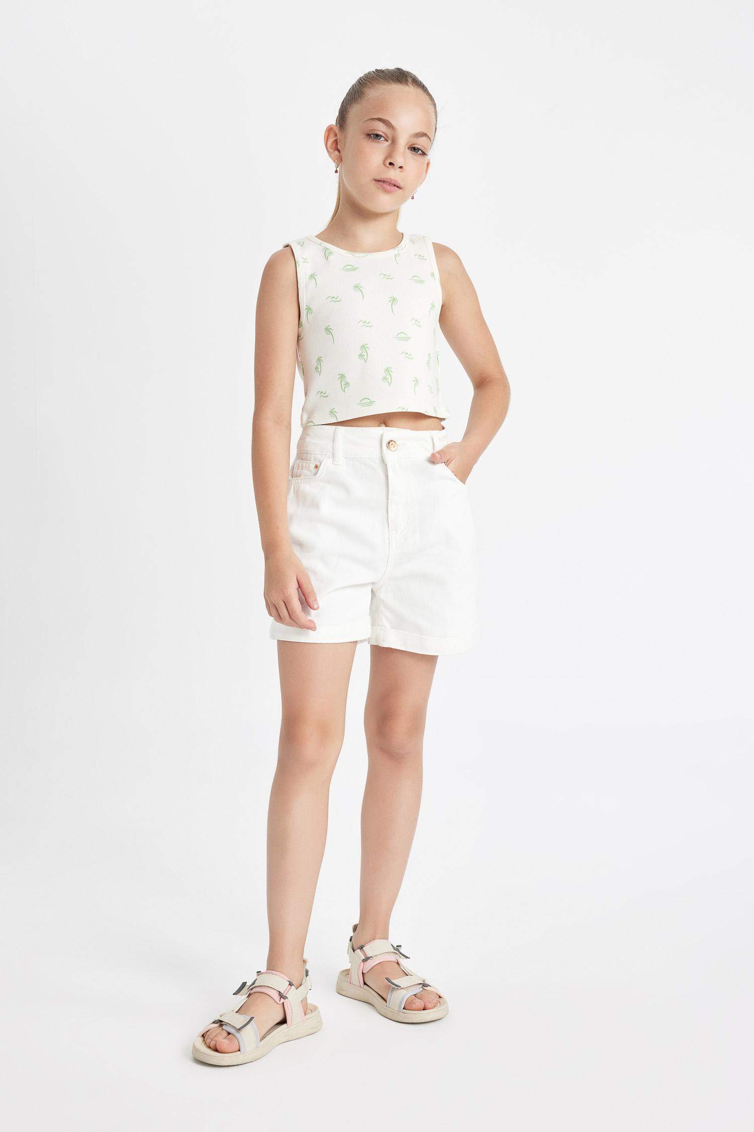 شورت جينز بناتي وايد ليج