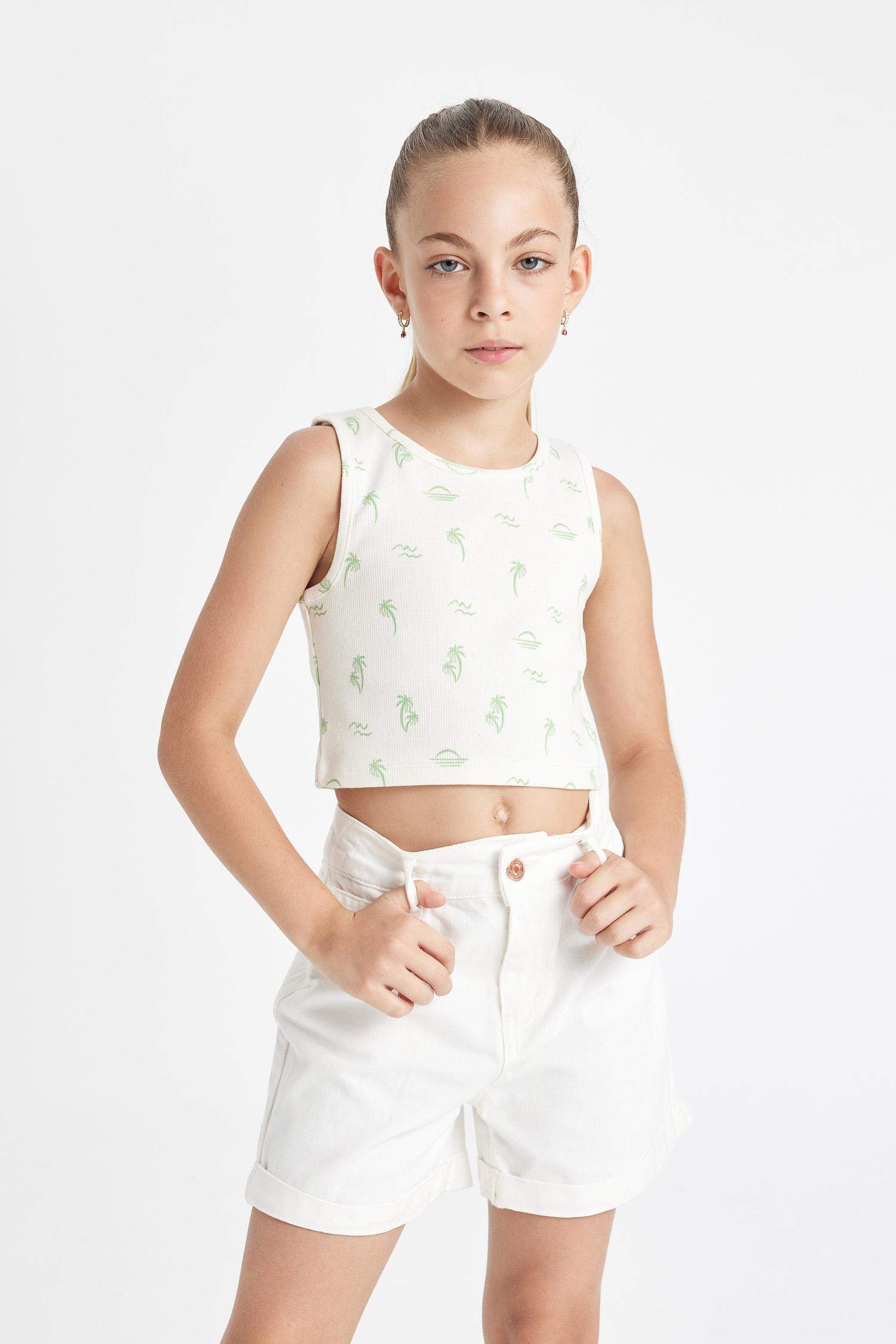 شورت جينز بناتي وايد ليج