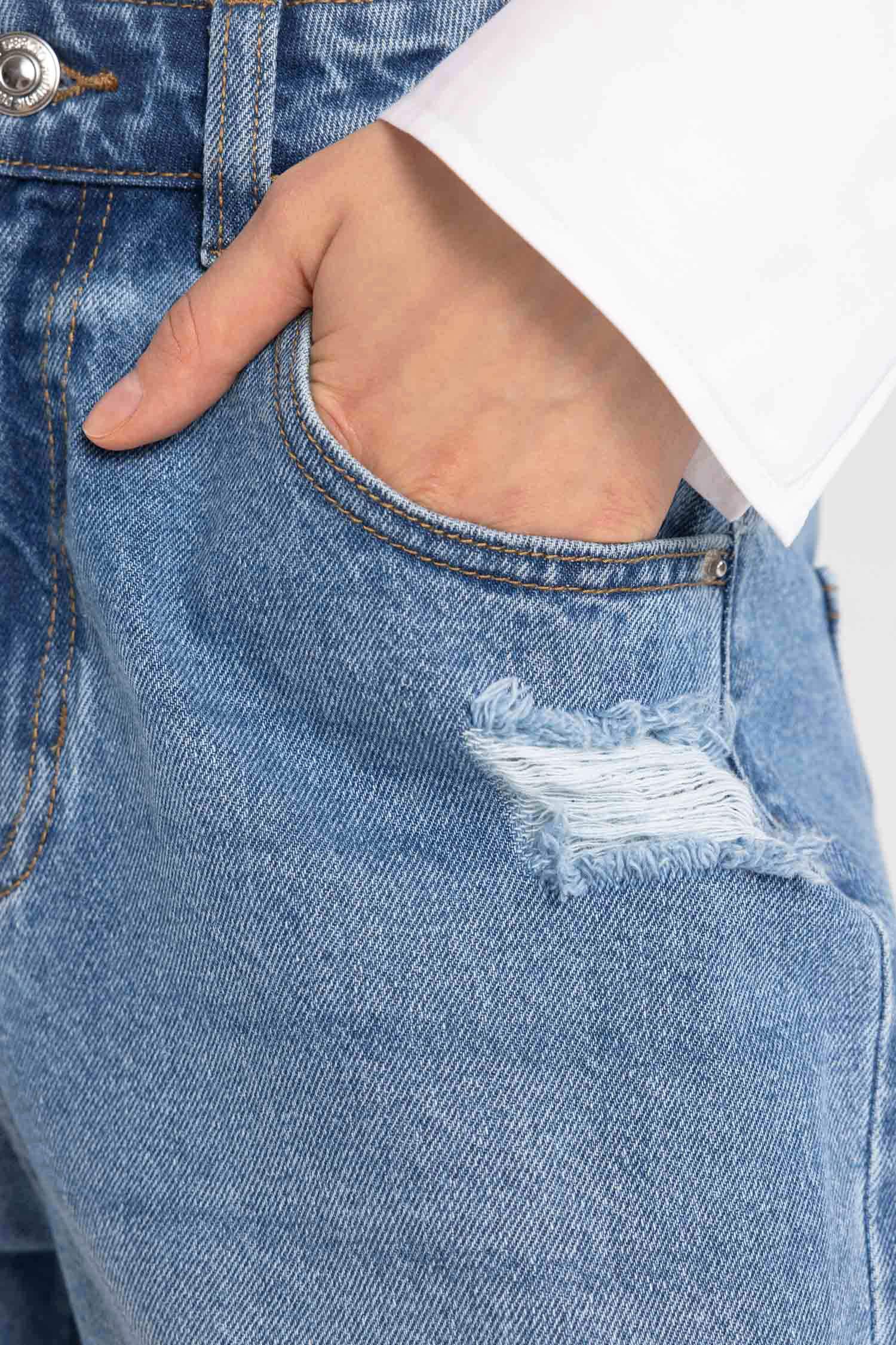 Pantalon Jean Large délavé des Années 90 avec Détails Déchirés, Taille Haute