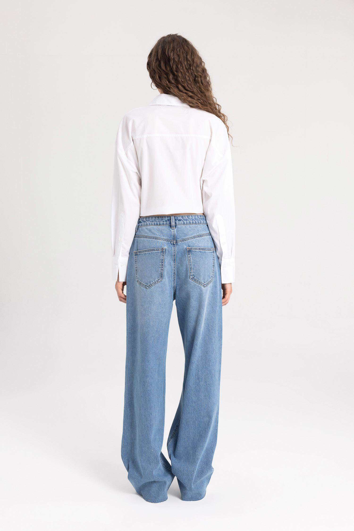 Pantalon Jean Large délavé des Années 90 avec Détails Déchirés, Taille Haute