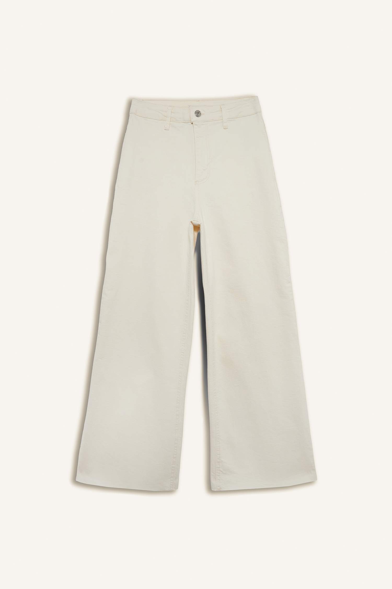 Culotte Yüksek Bel Paça Ucu Kesik Bilek Boy Beyaz Jean Pantolon