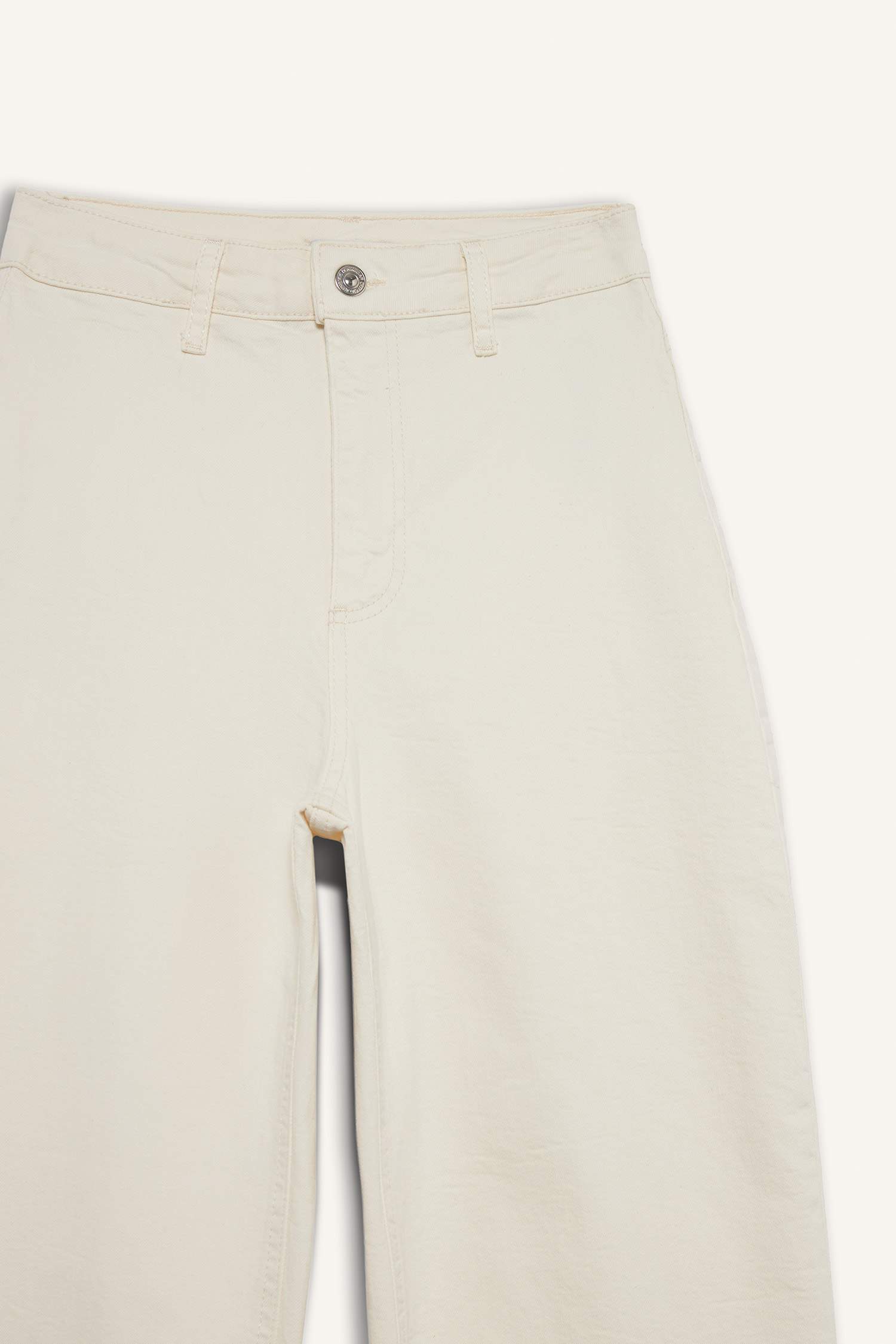 Culotte Yüksek Bel Paça Ucu Kesik Bilek Boy Beyaz Jean Pantolon