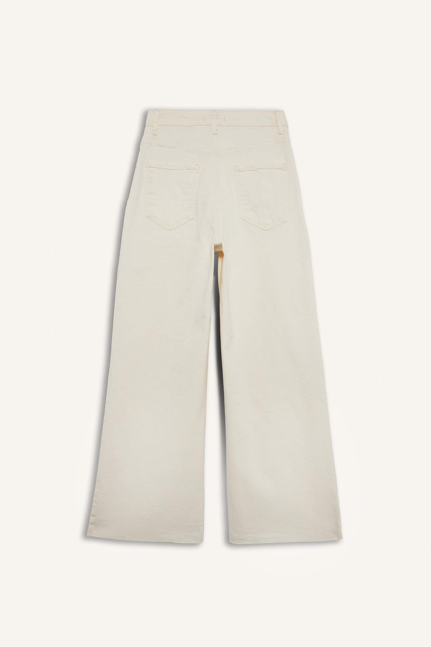 Culotte Yüksek Bel Paça Ucu Kesik Bilek Boy Beyaz Jean Pantolon