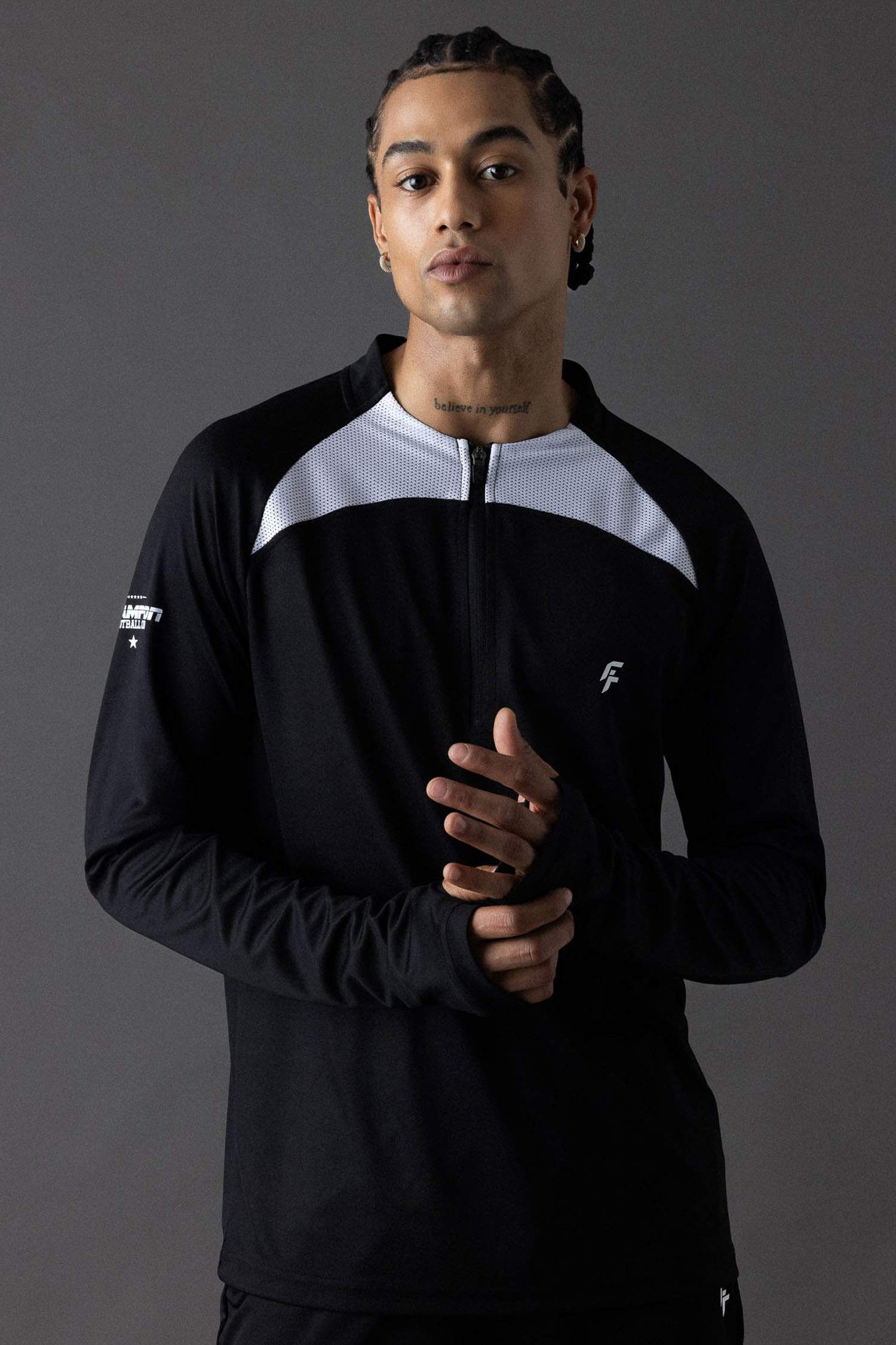 Slim Fit Dar Kesim Dik Yaka Fermuarlı Baskılı Ağır Kumaş Sporcu Sweatshirt