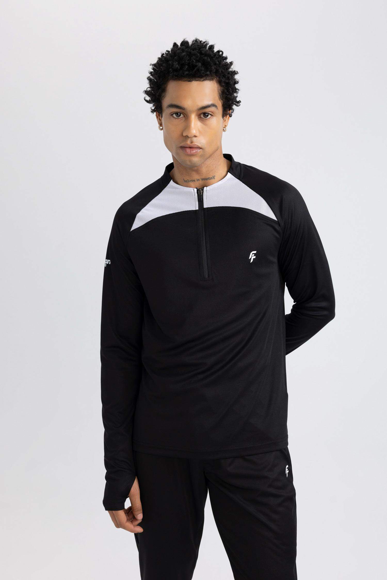 Slim Fit Dar Kesim Dik Yaka Fermuarlı Baskılı Ağır Kumaş Sporcu Sweatshirt