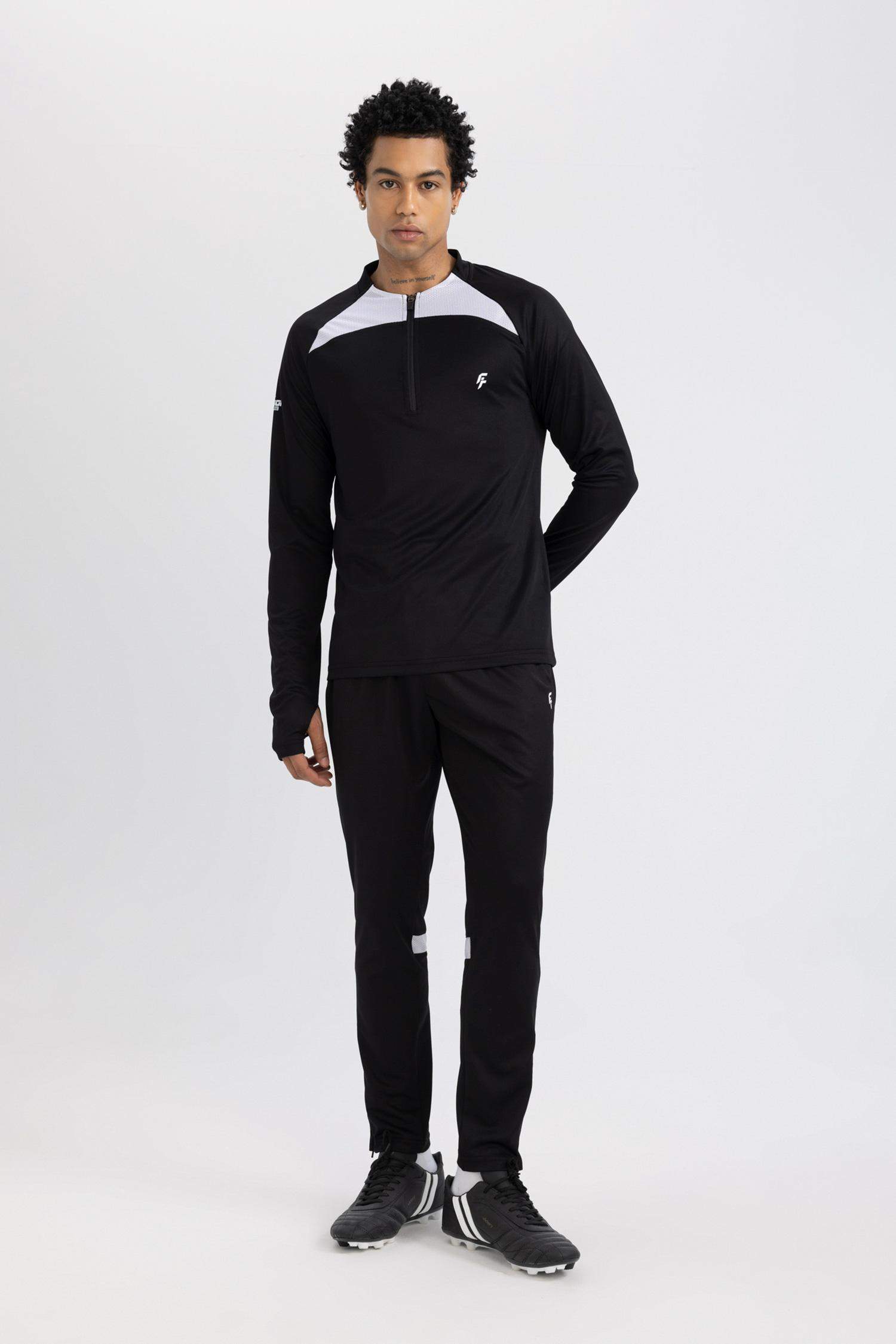 Slim Fit Dar Kesim Dik Yaka Fermuarlı Baskılı Ağır Kumaş Sporcu Sweatshirt