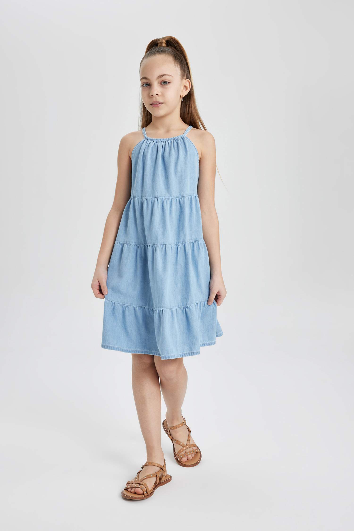 فستان جينز بناتي بدون كم