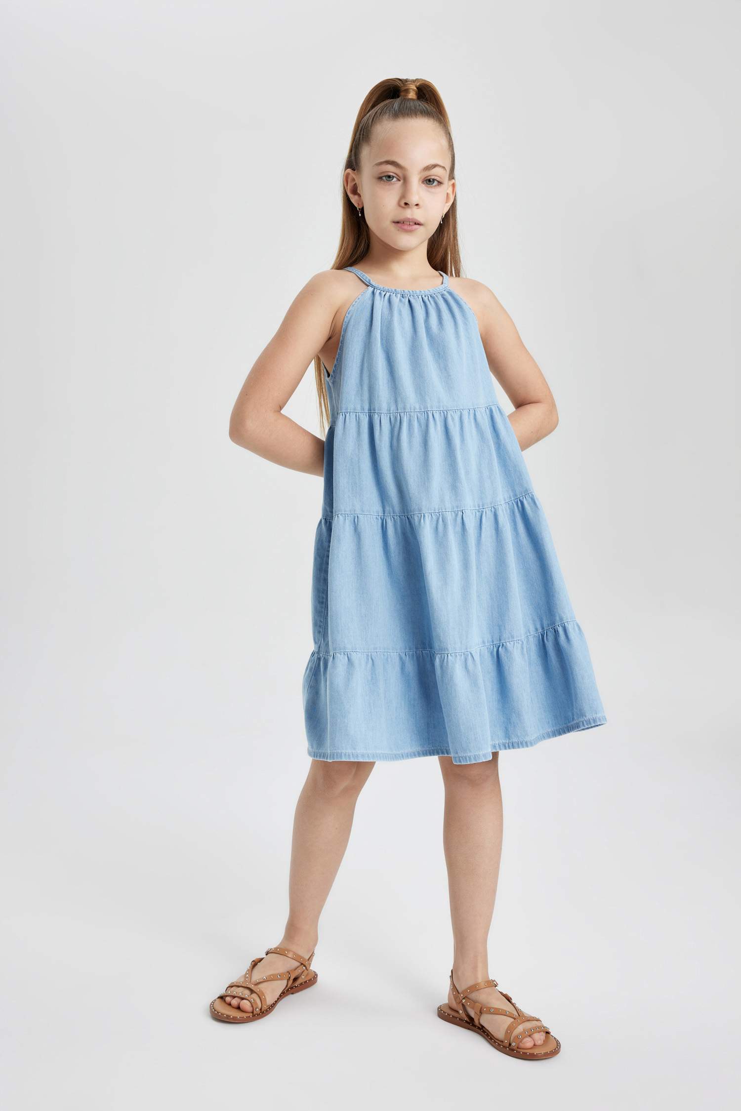 فستان جينز بناتي بدون كم