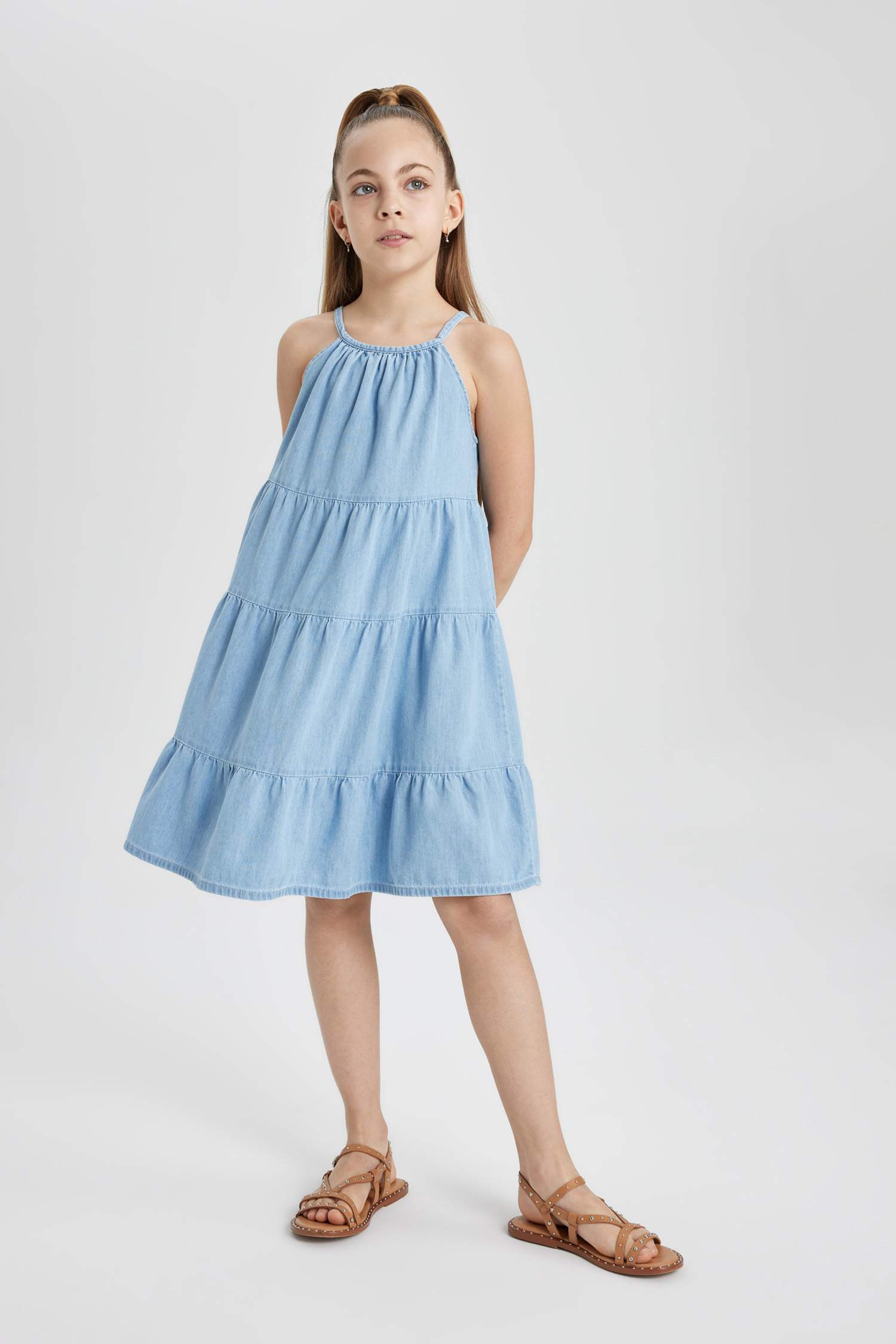 فستان جينز بناتي بدون كم