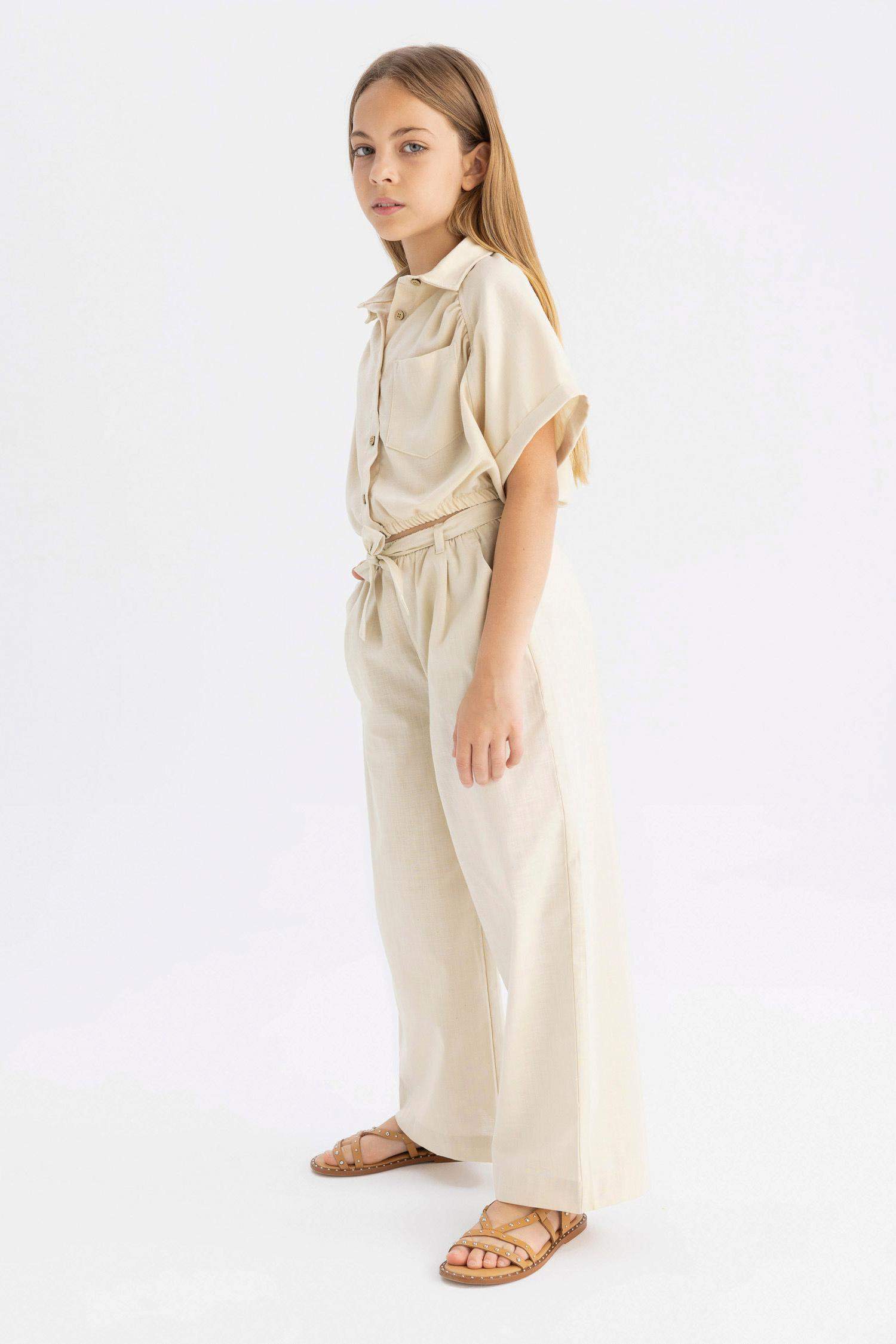 Girl Wide Leg Cotton Trousers