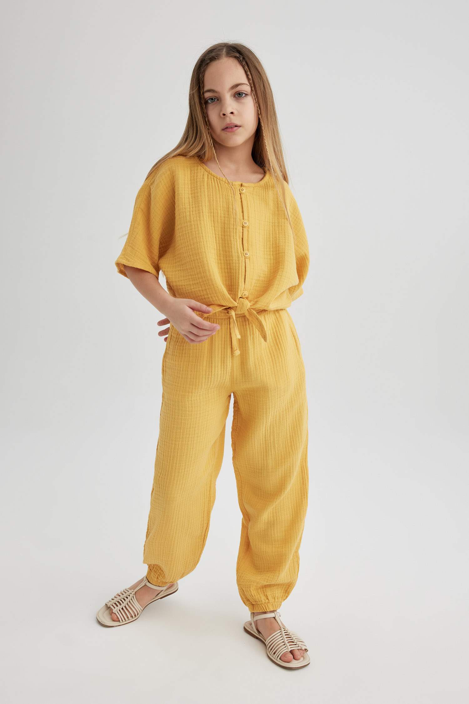 Қыздарға 3/4 Жең муслин Қысқа жеңді Блуза