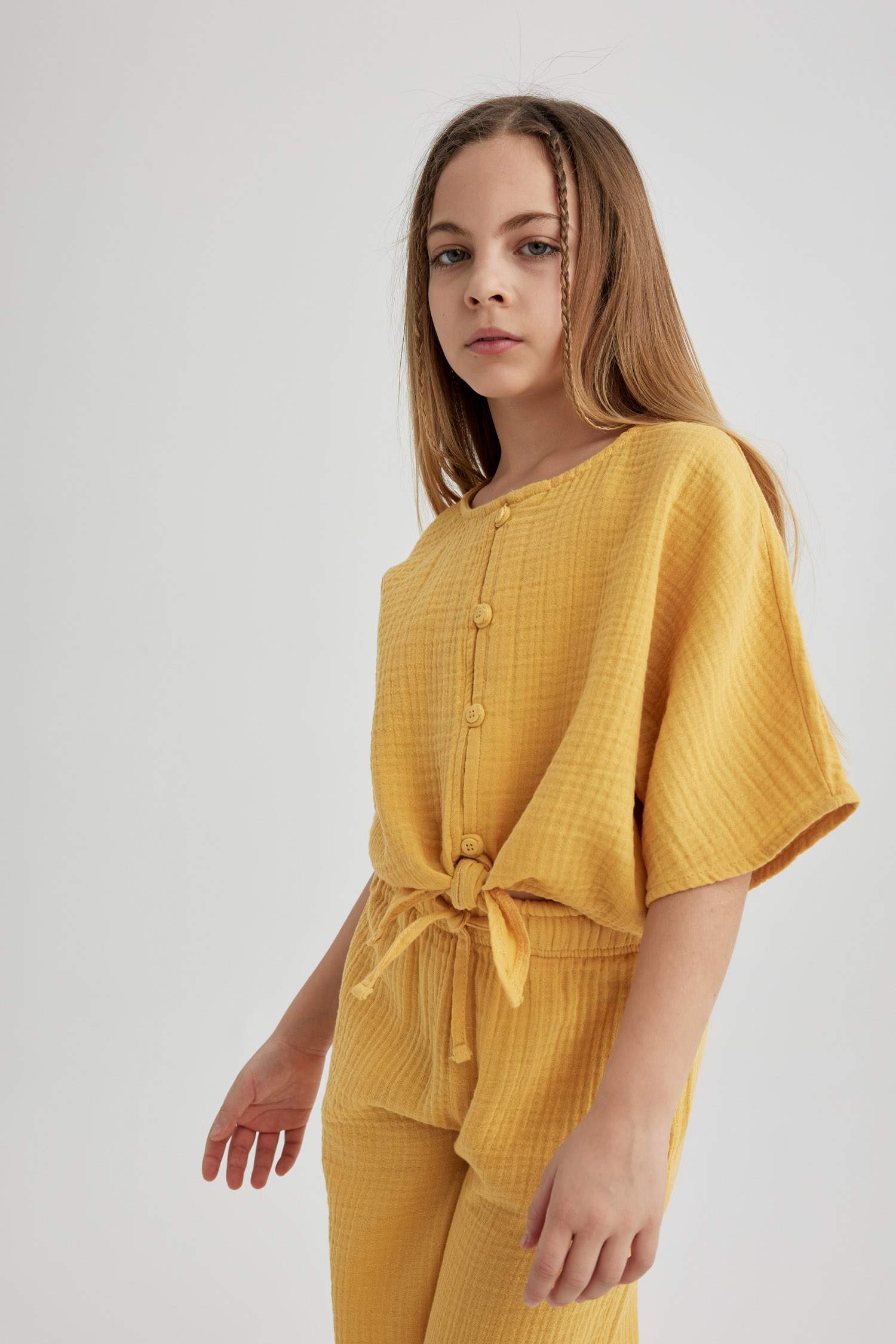 Қыздарға 3/4 Жең муслин Қысқа жеңді Блуза