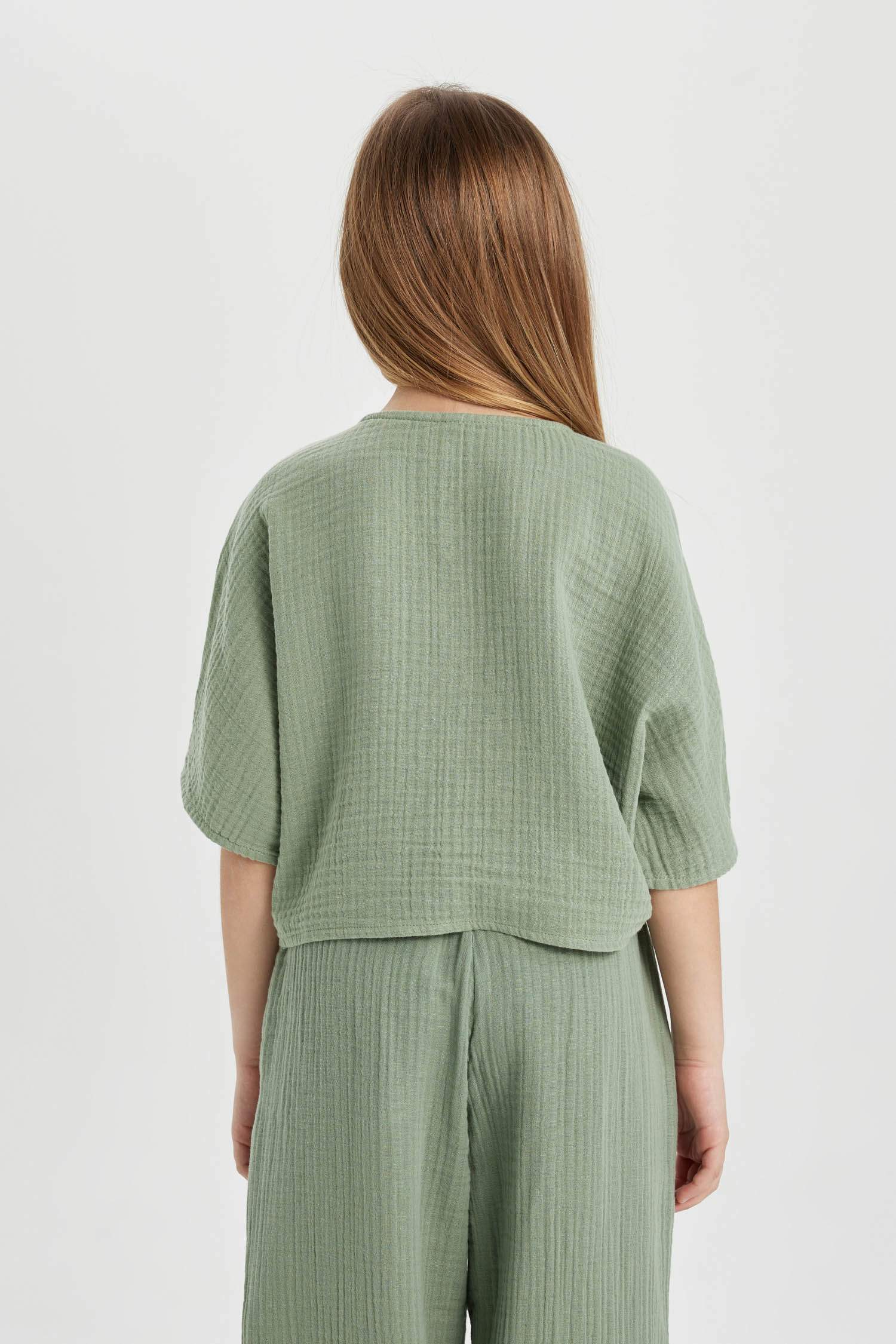 Kız Çocuk Önden Bağlamalı Kısa Kollu Bluz