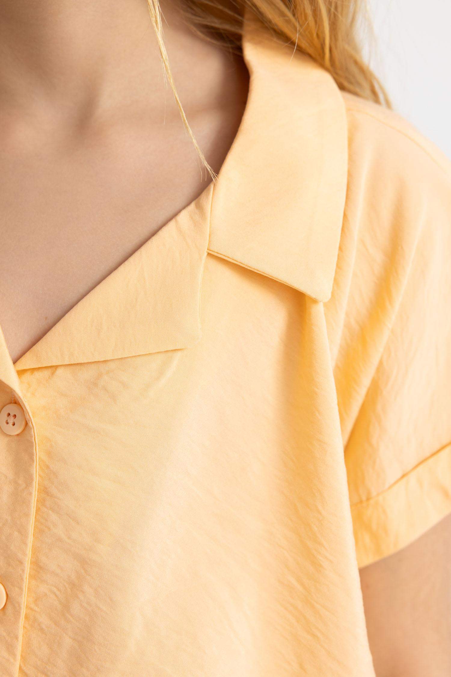 Kız Çocuk Cropped Fit Kısa Kollu Gömlek