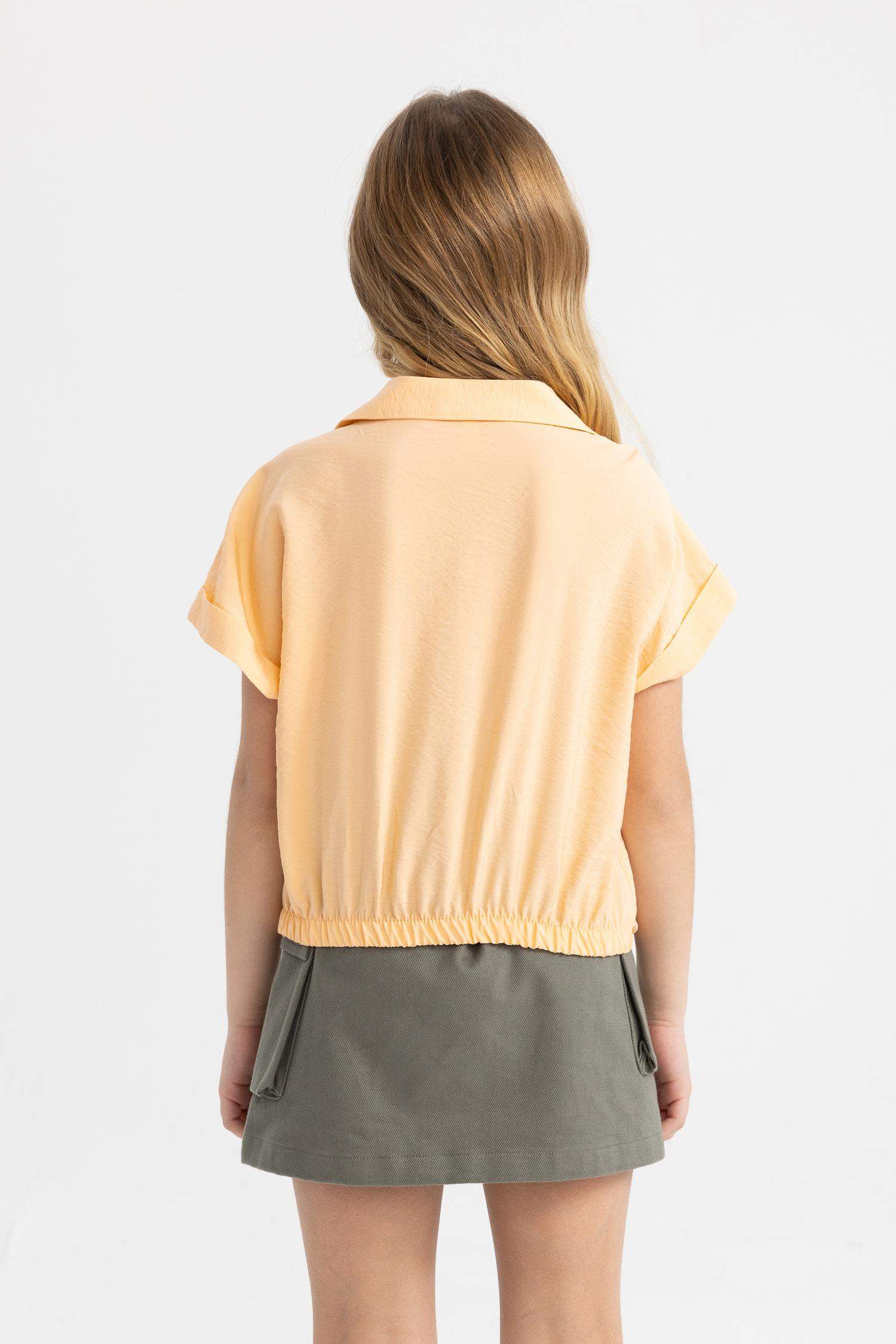 Kız Çocuk Cropped Fit Kısa Kollu Gömlek