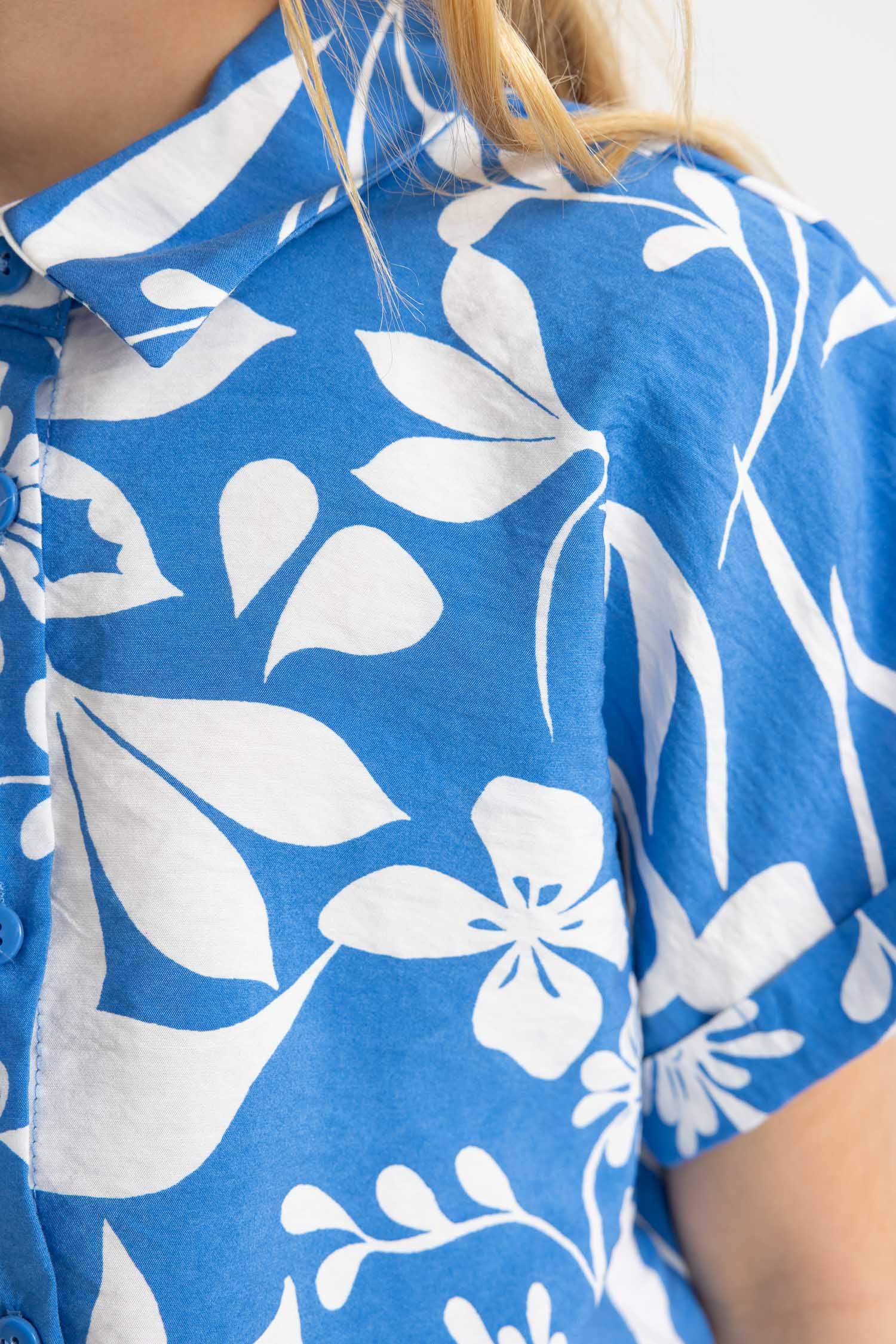 Kız Çocuk Crop Kısa Kollu Desenli Gömlek