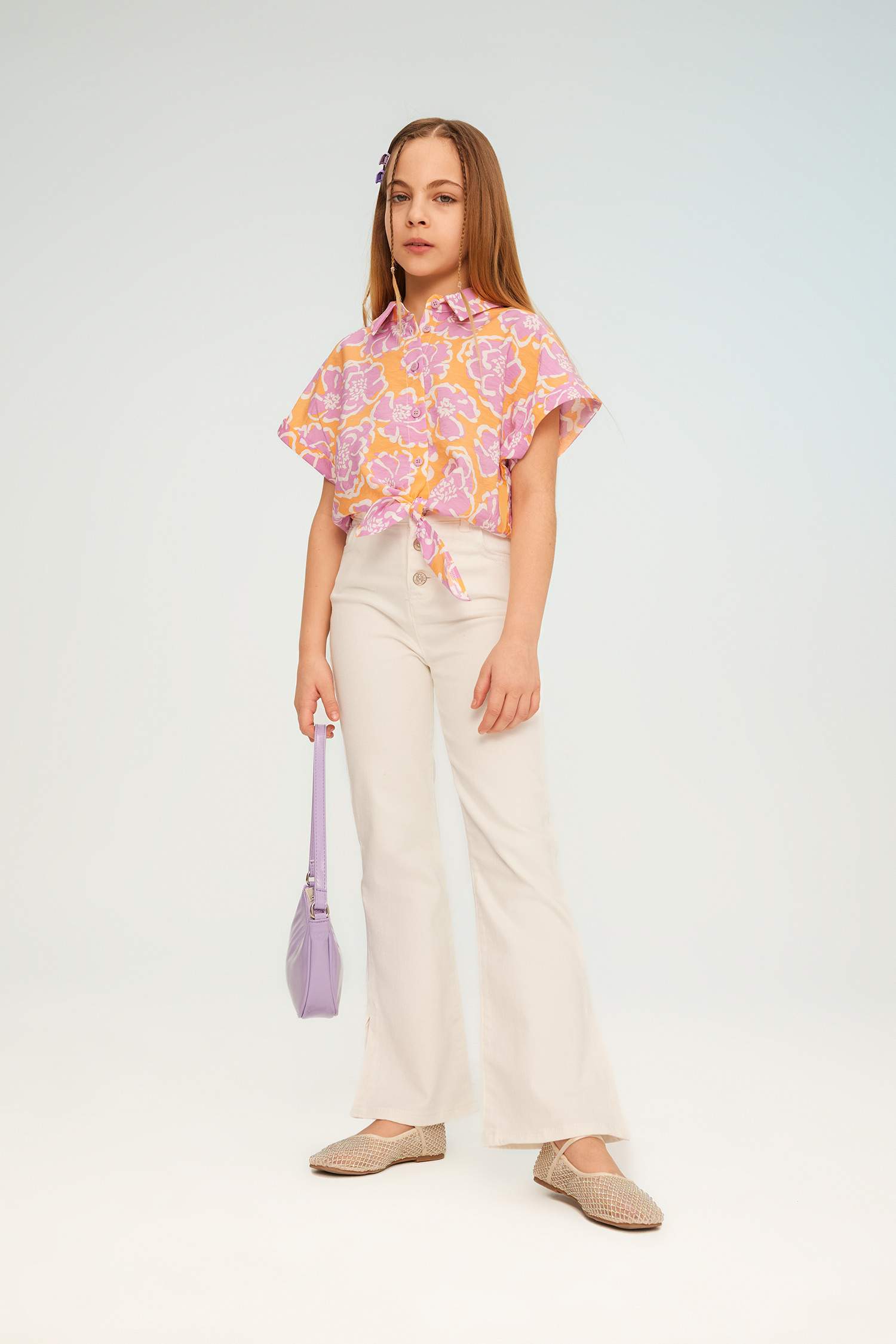 قميص كروب بناتي نص كم مطبوع