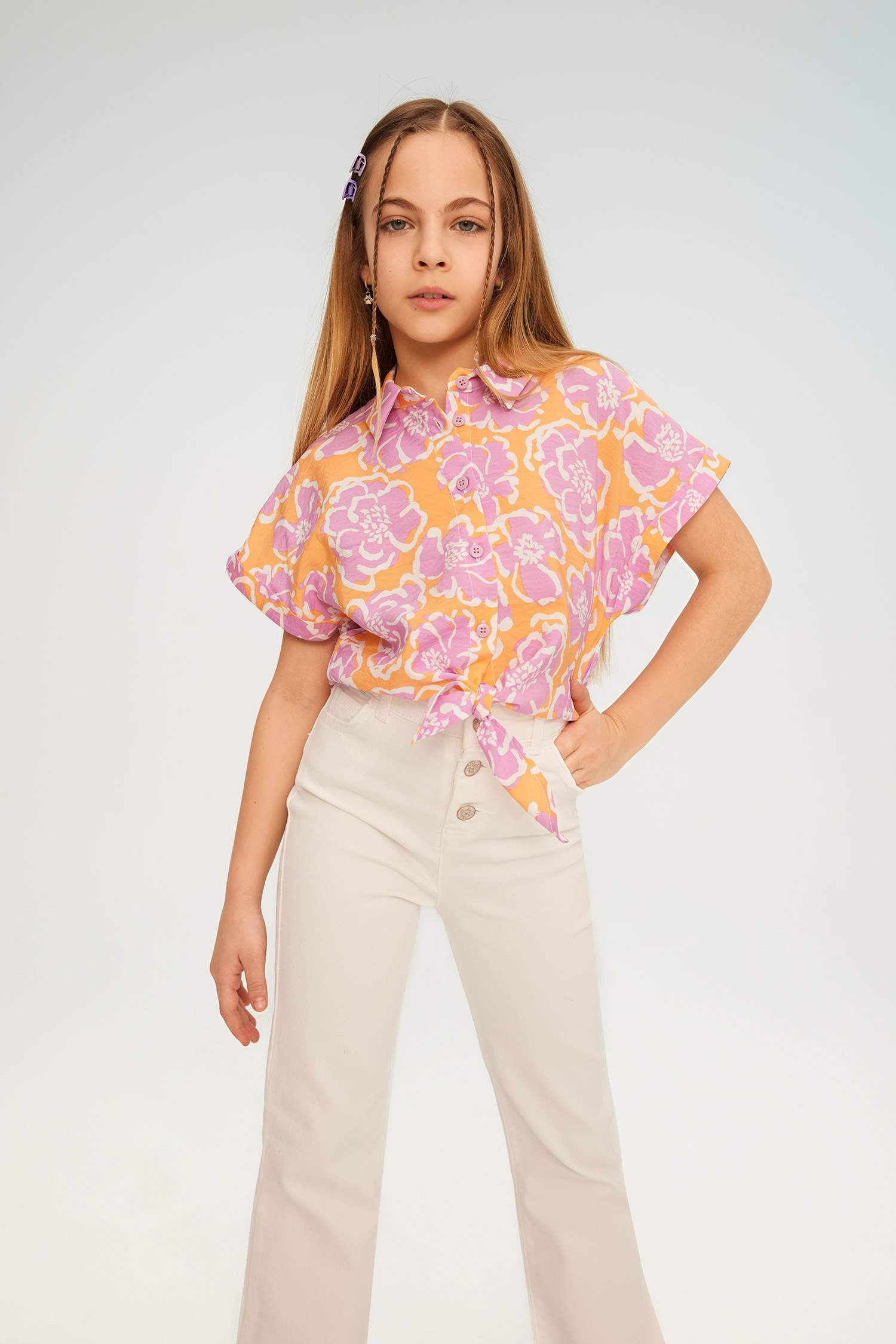 قميص كروب بناتي نص كم مطبوع