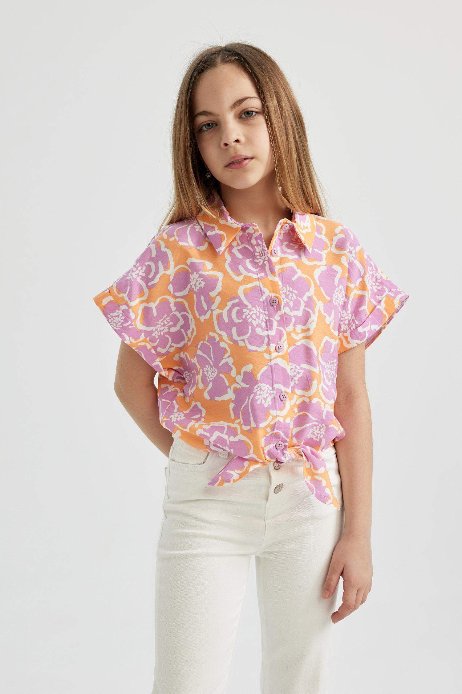 قميص كروب بناتي نص كم مطبوع