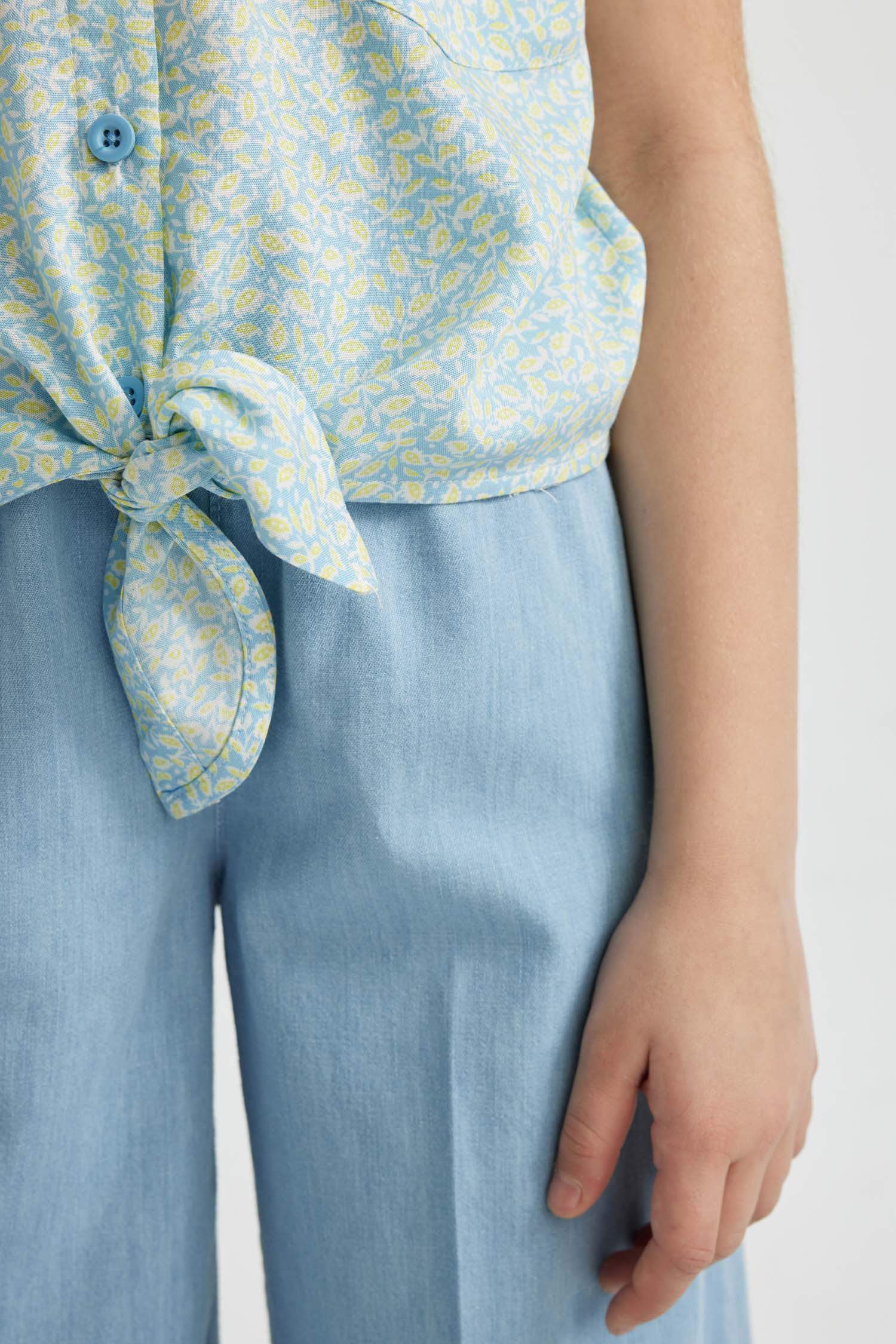 Kız Çocuk Crop Desenli Kısa Kollu Gömlek