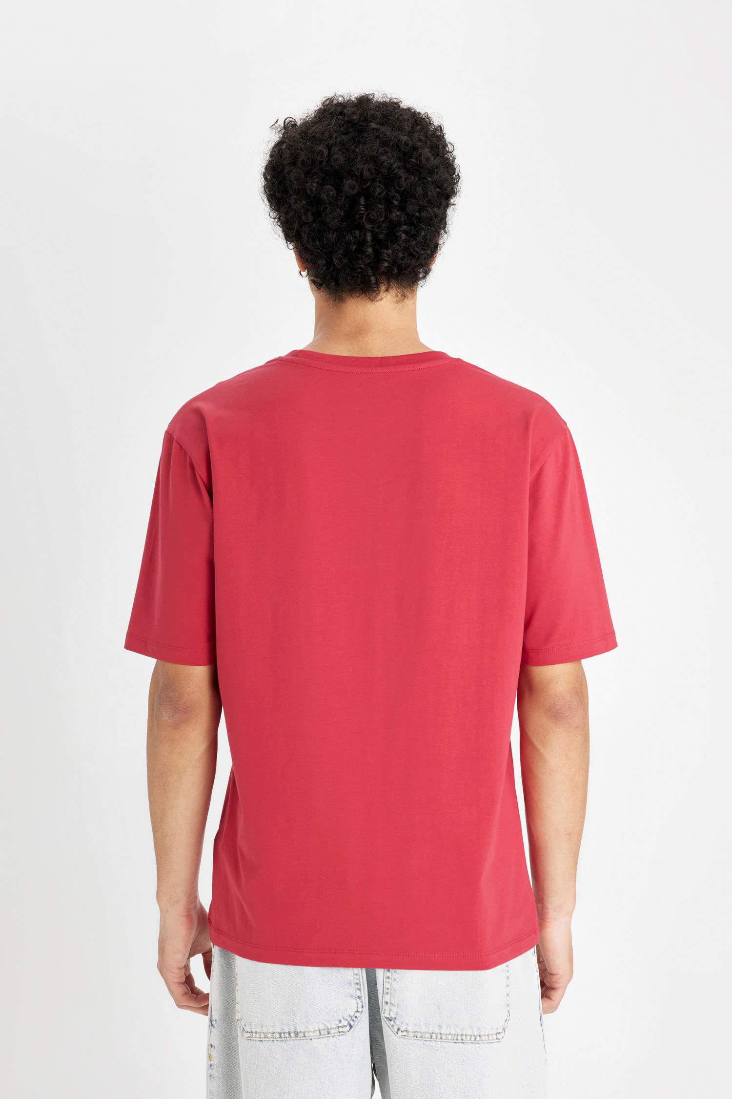 تيشيرت نص ردن مطبوع بياخة مستديرة وقصة عادية