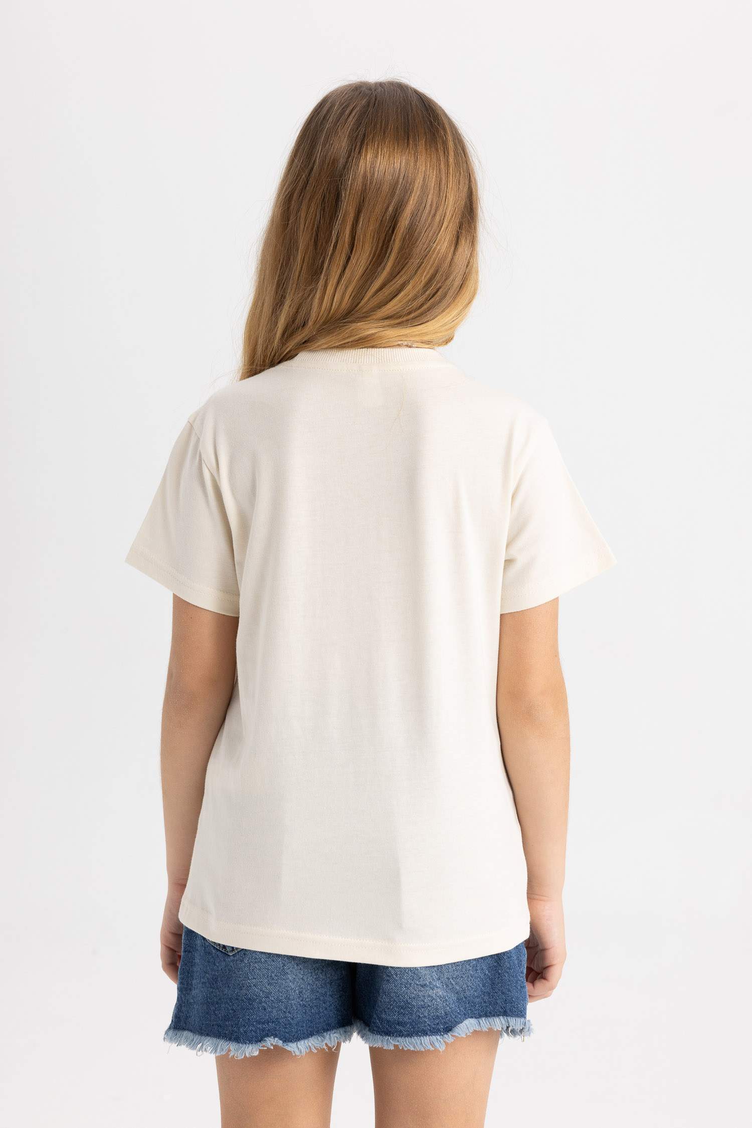 Kız Çocuk Bisiklet Yaka Baskılı Kısa Kollu Tişört