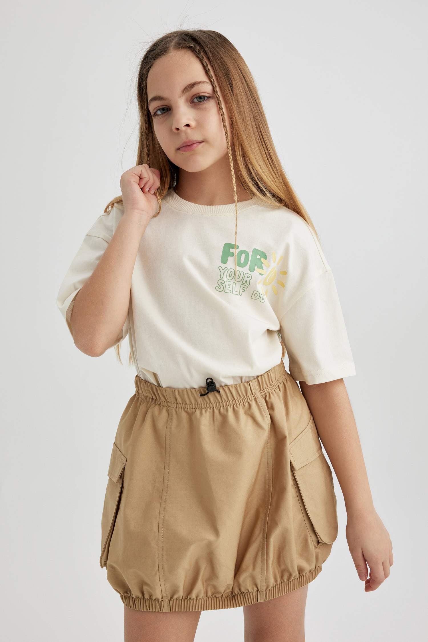 Kız Çocuk Relax Fit Bisiklet Yaka Baskılı Kısa Kollu Tişört