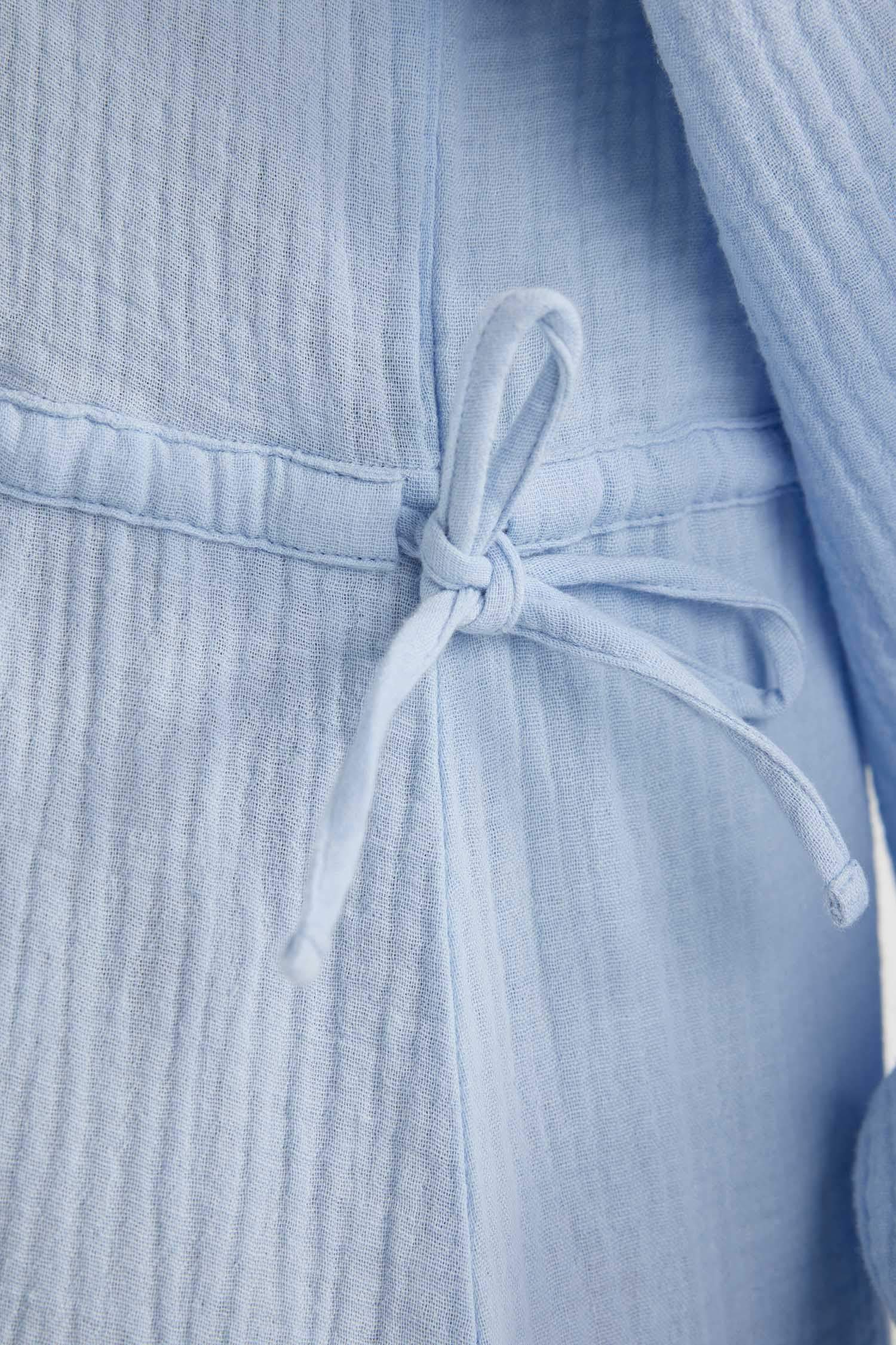 فستان موسلين بكم طويل قصة عادية وياقة مستديرة