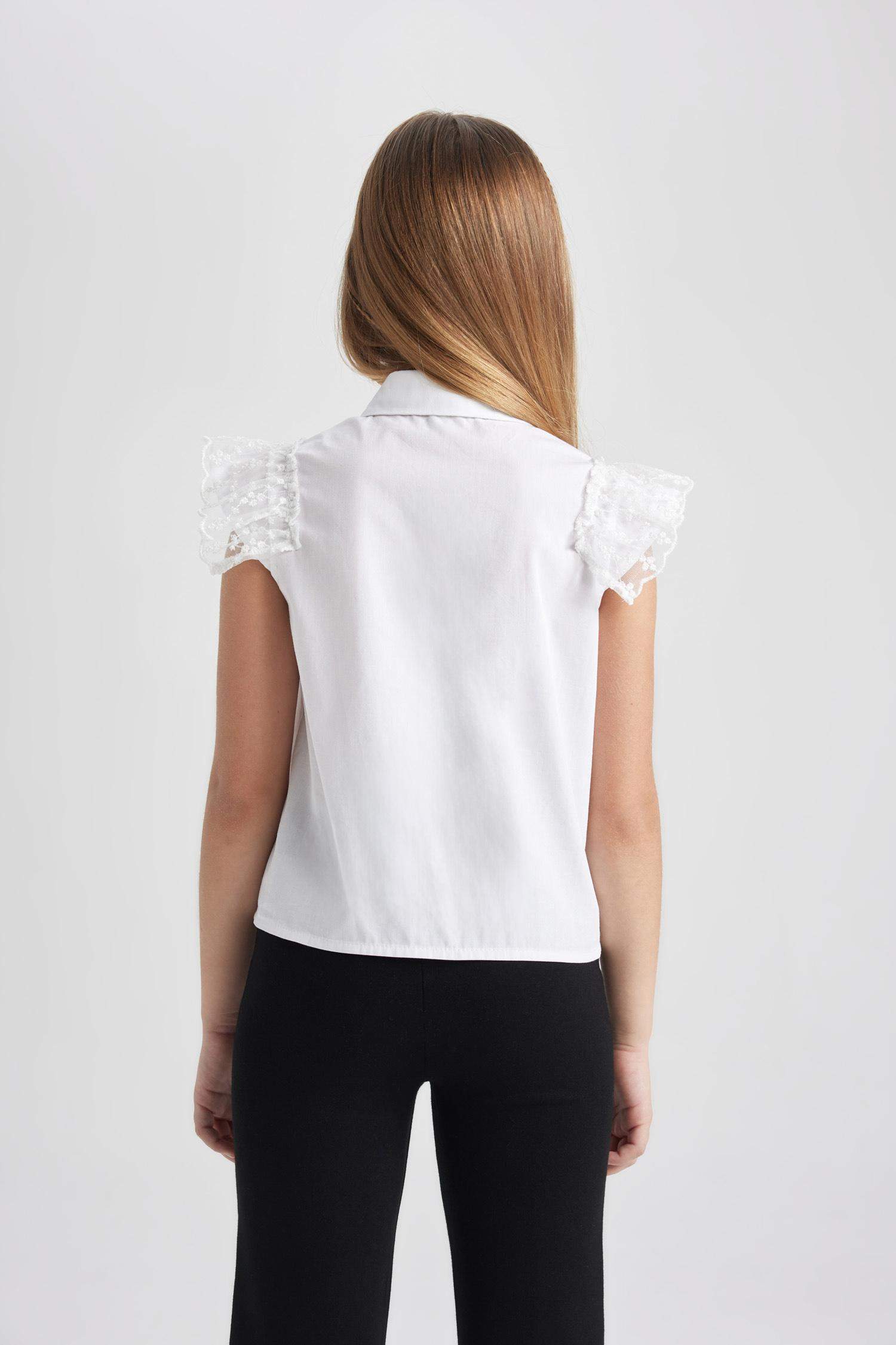 قميص بناتي نص ردن بوبلين قصة عادية