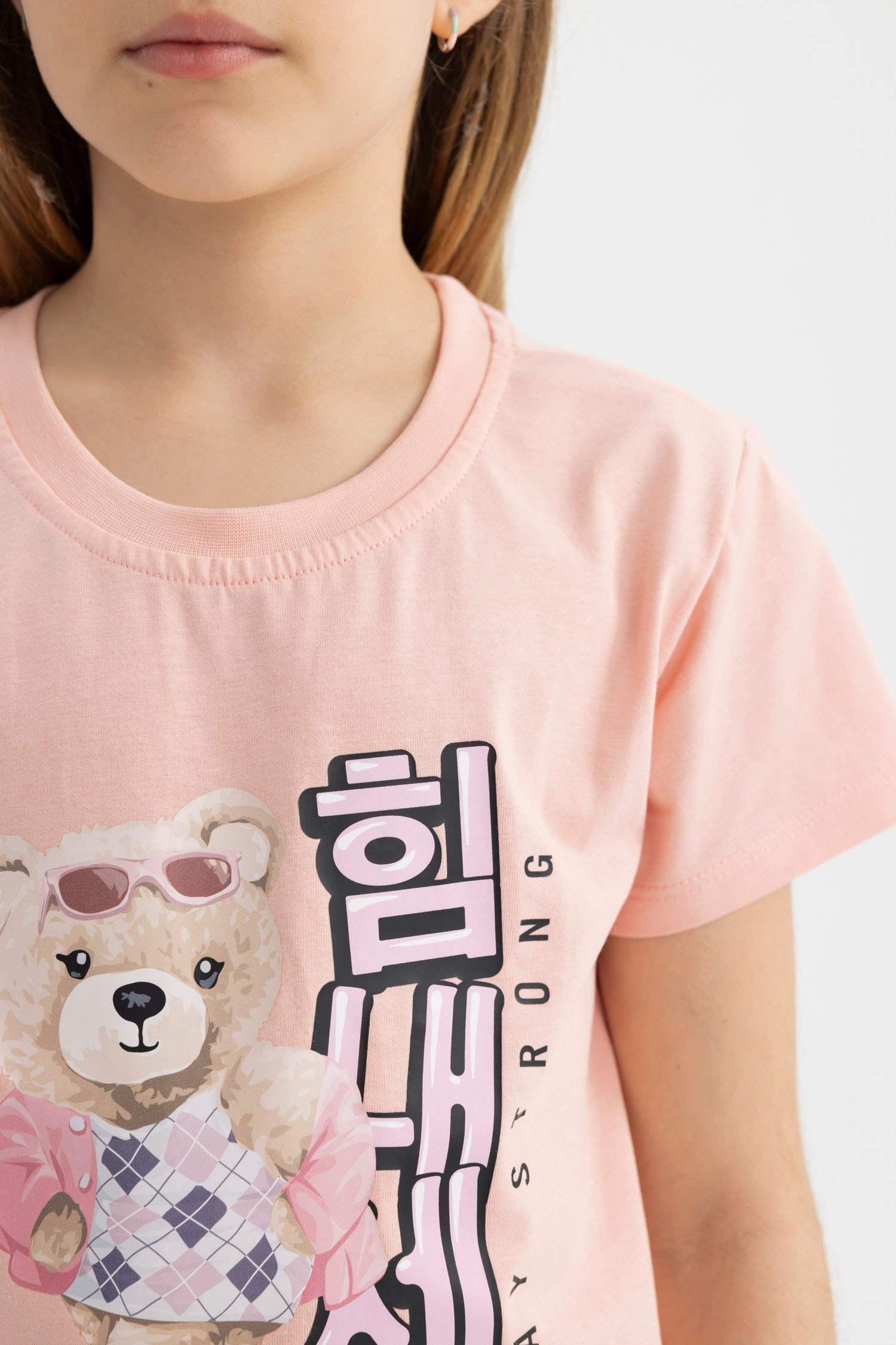 Girl Teddy Bear Printed Short Sleeve T-Shirt