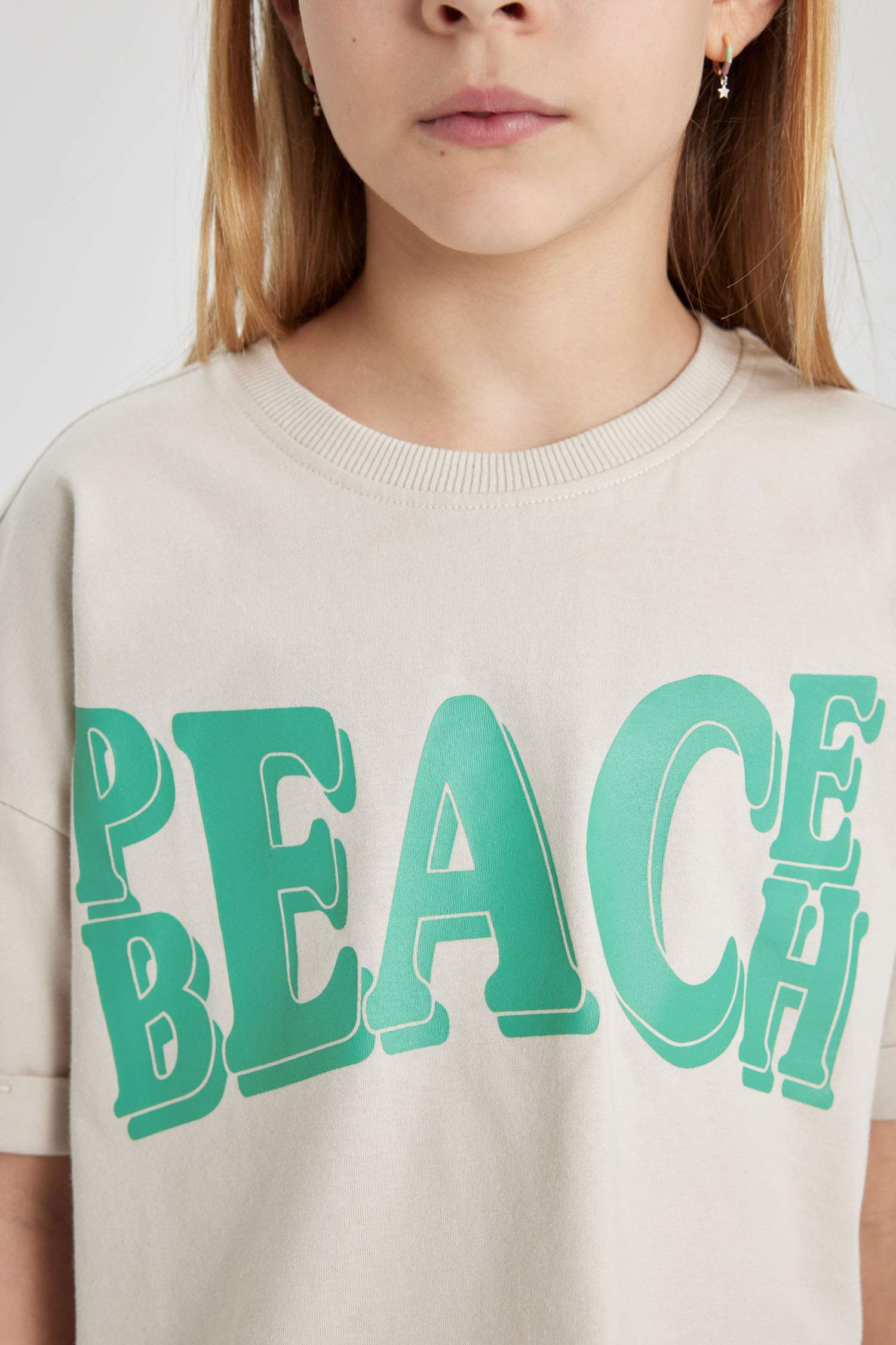 Kız Çocuk Bisiklet Yaka Baskılı Kısa Kollu Tişört