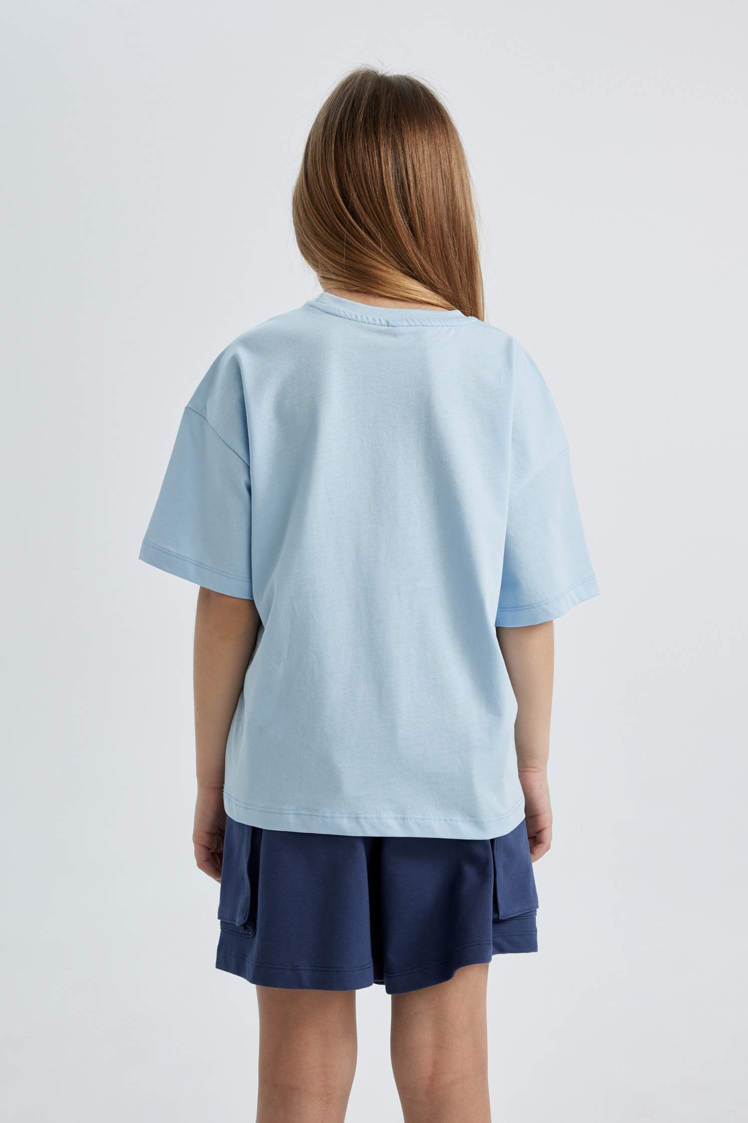 Kız Çocuk Relax Fit Bisiklet Yaka Baskılı Kısa Kollu Tişört