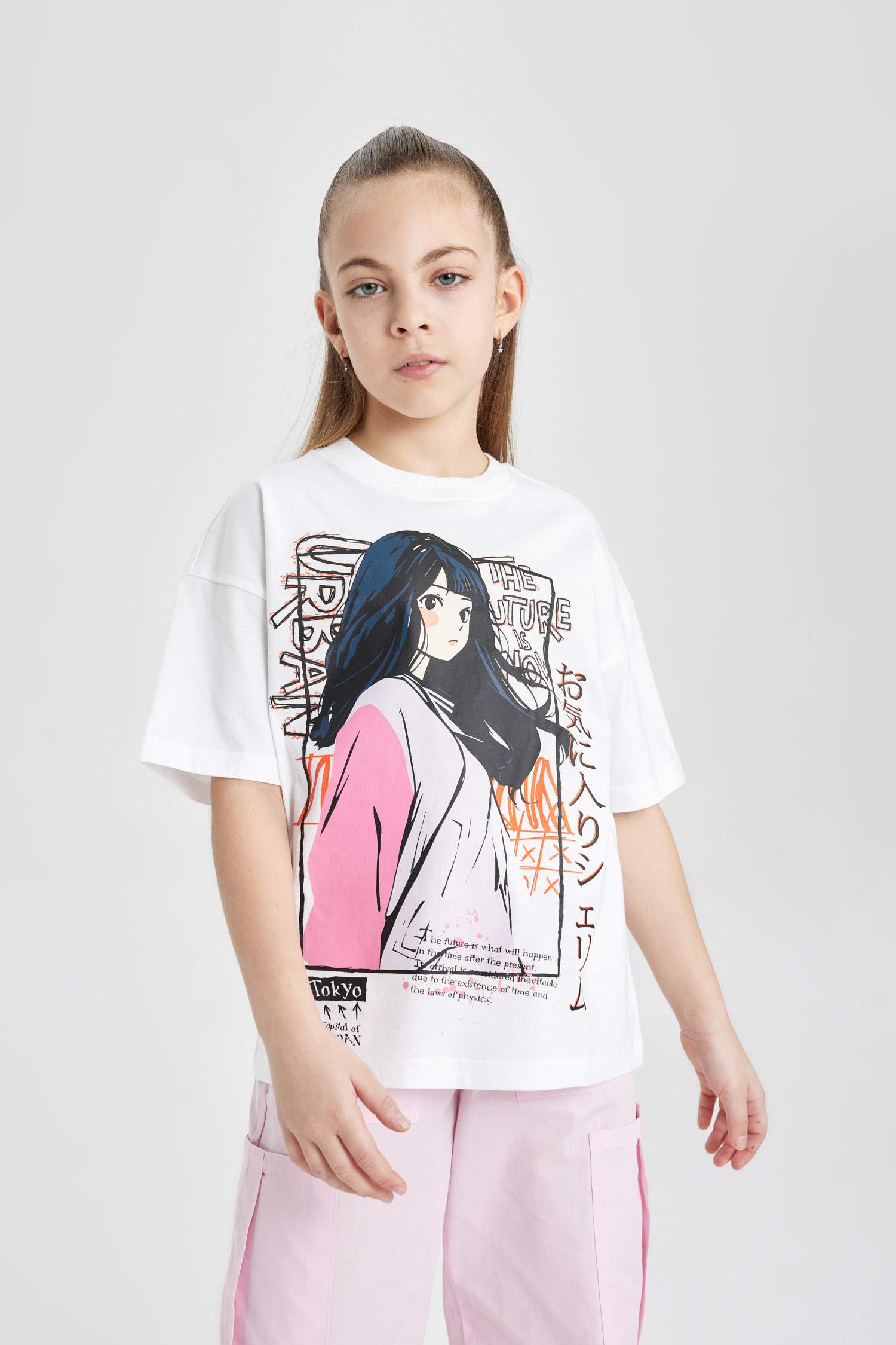 Girl Oversize Fit Crew Neck Printed Short Sleeve T-Shirt