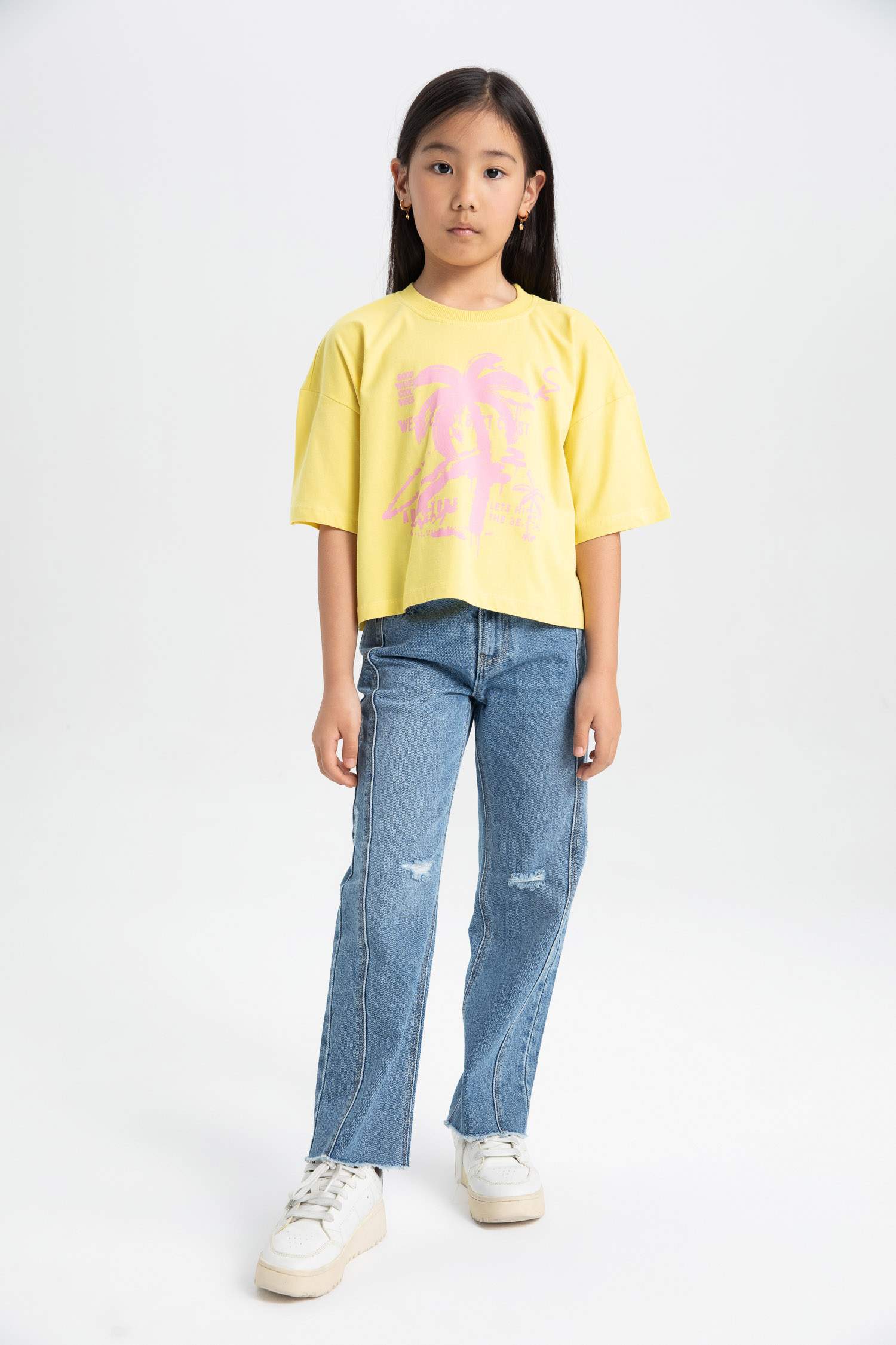 Girl Crew Neck Printed Short Sleeve T-Shirt