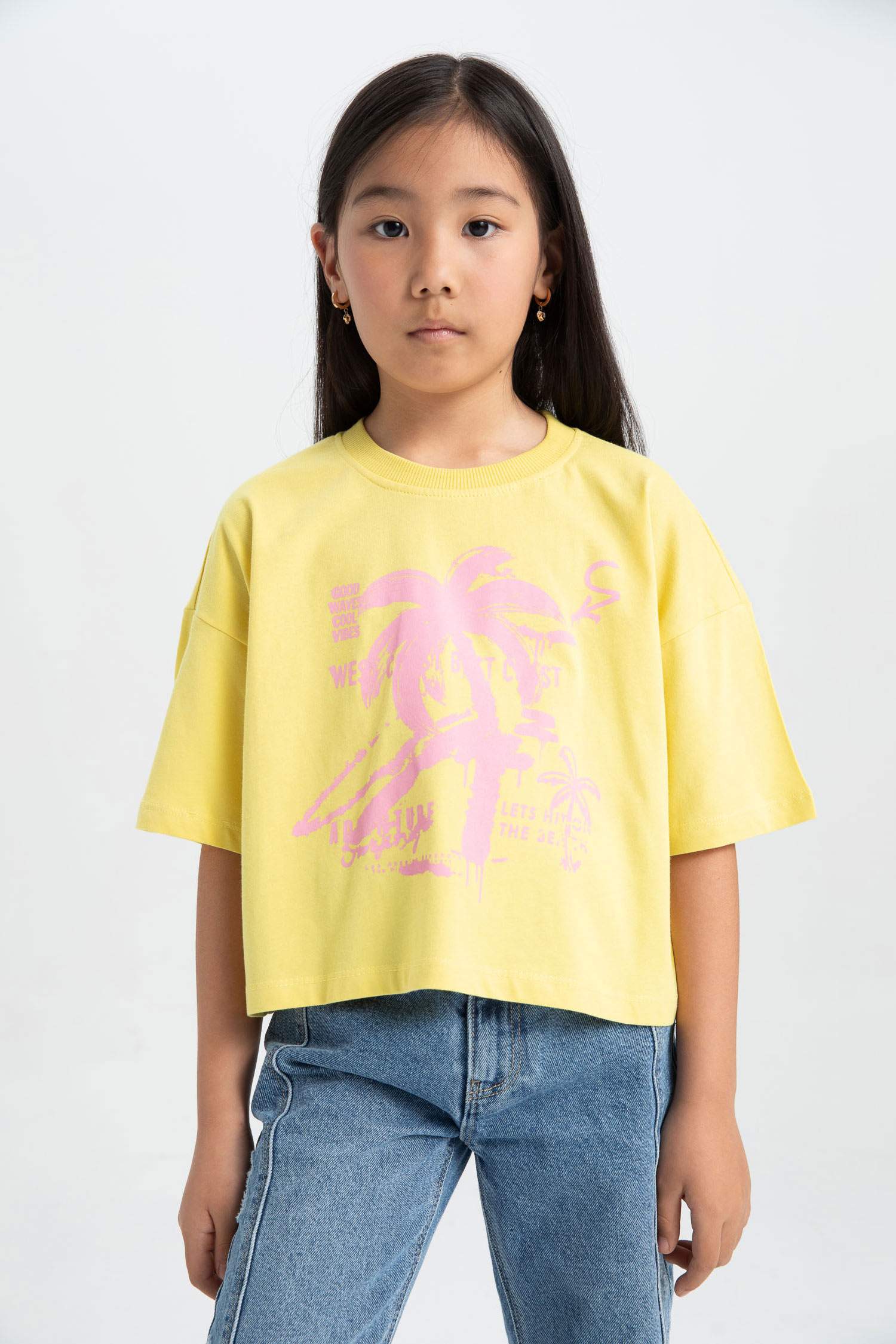 Girl Crew Neck Printed Short Sleeve T-Shirt