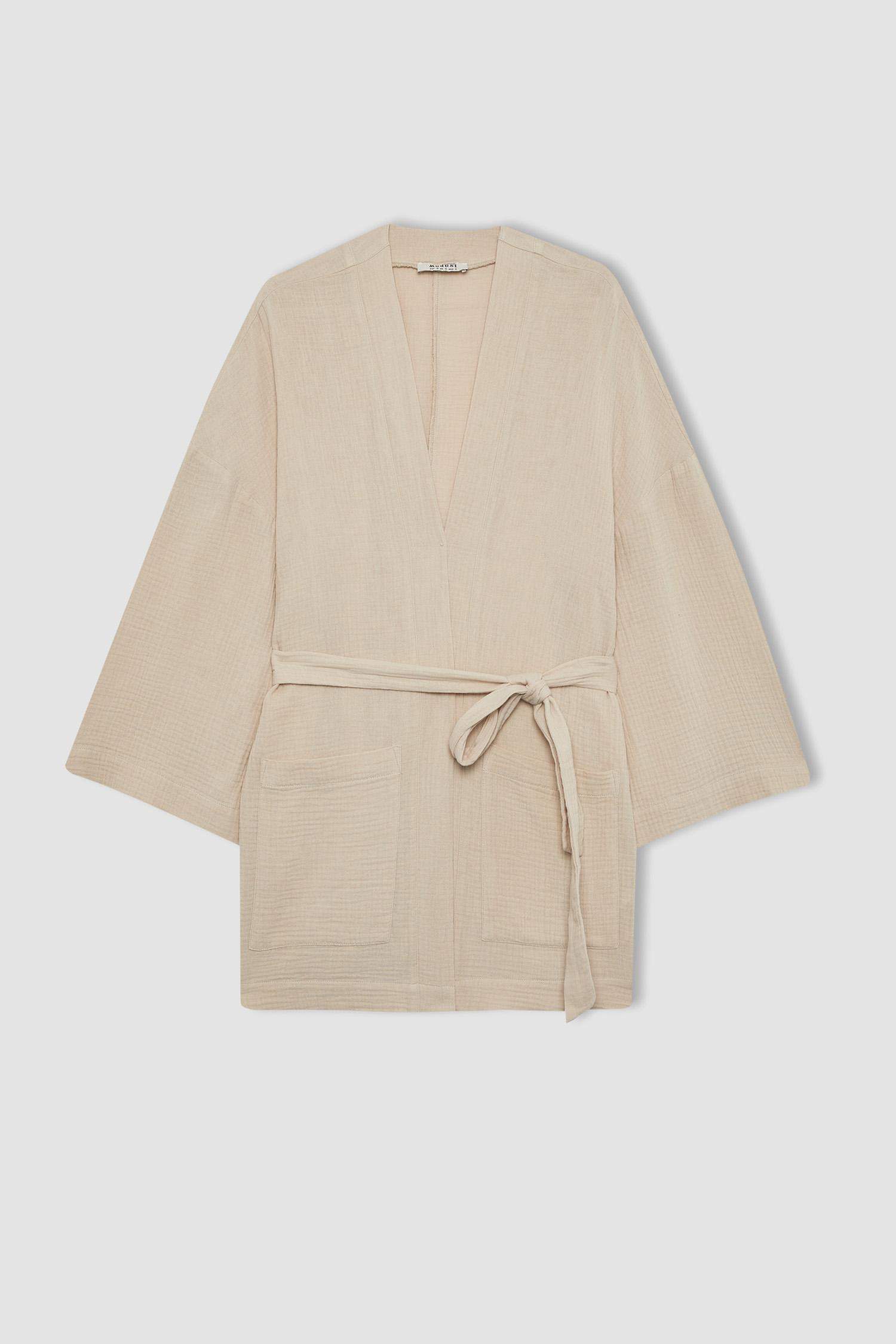 كيمونو موسلين قصة عادية برقبة V