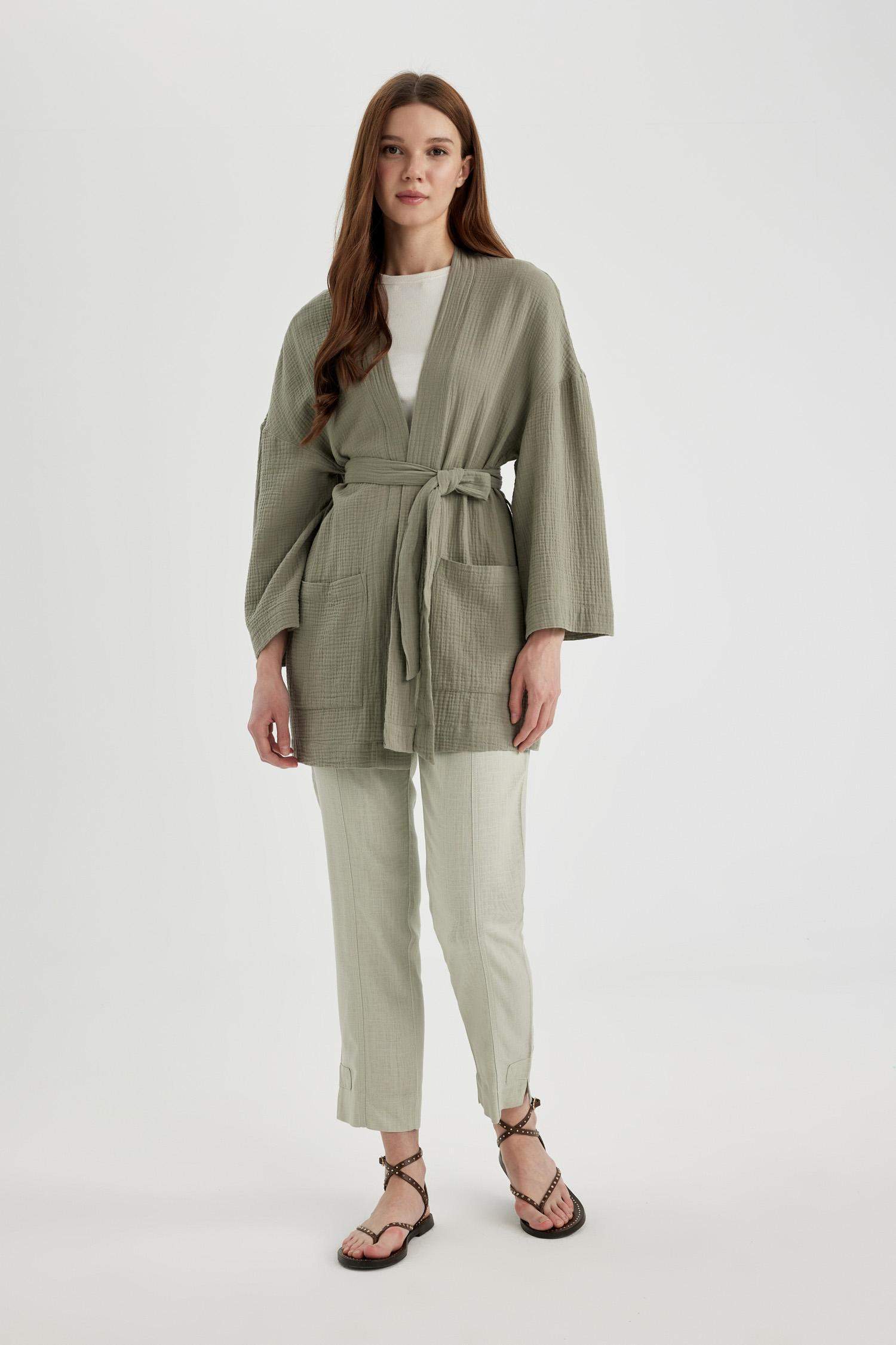 كيمونة موسلين قصة عادية بياقة V