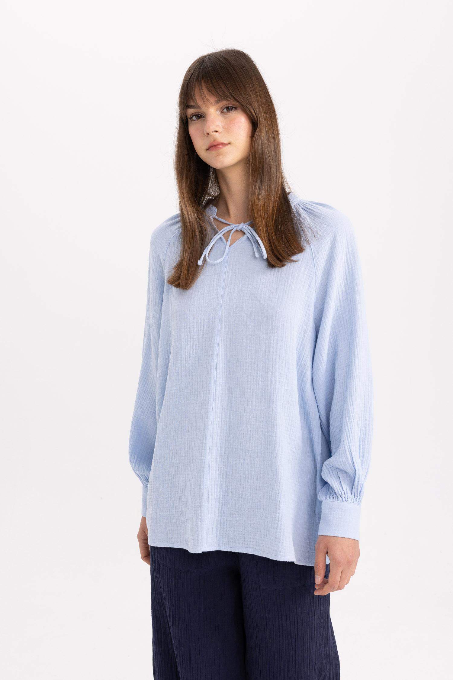 Tunique À Manches Longues en Mousseline Coupe Régulière