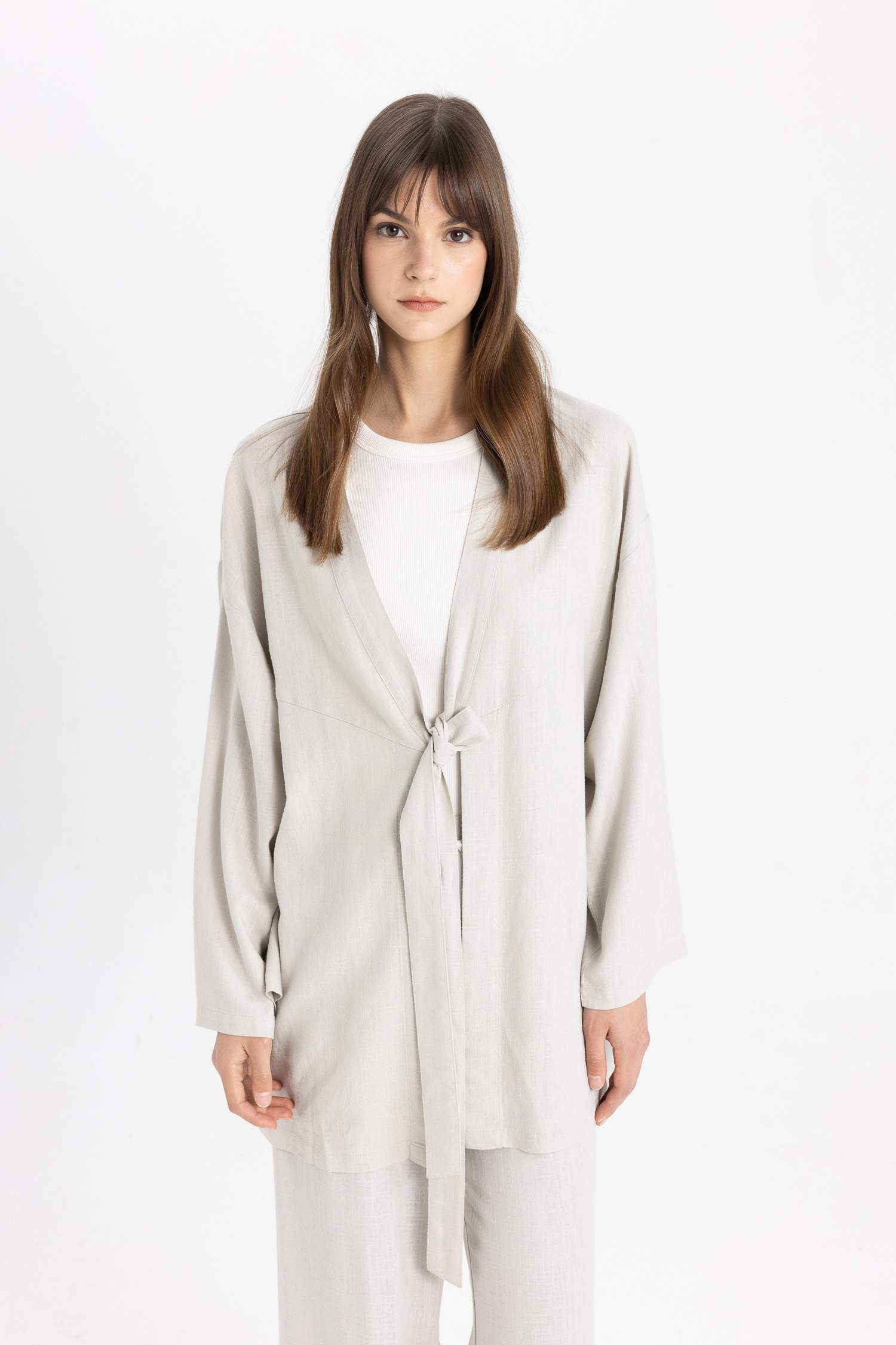 Kimono en Lin mélangé Col Châle coupe régulière