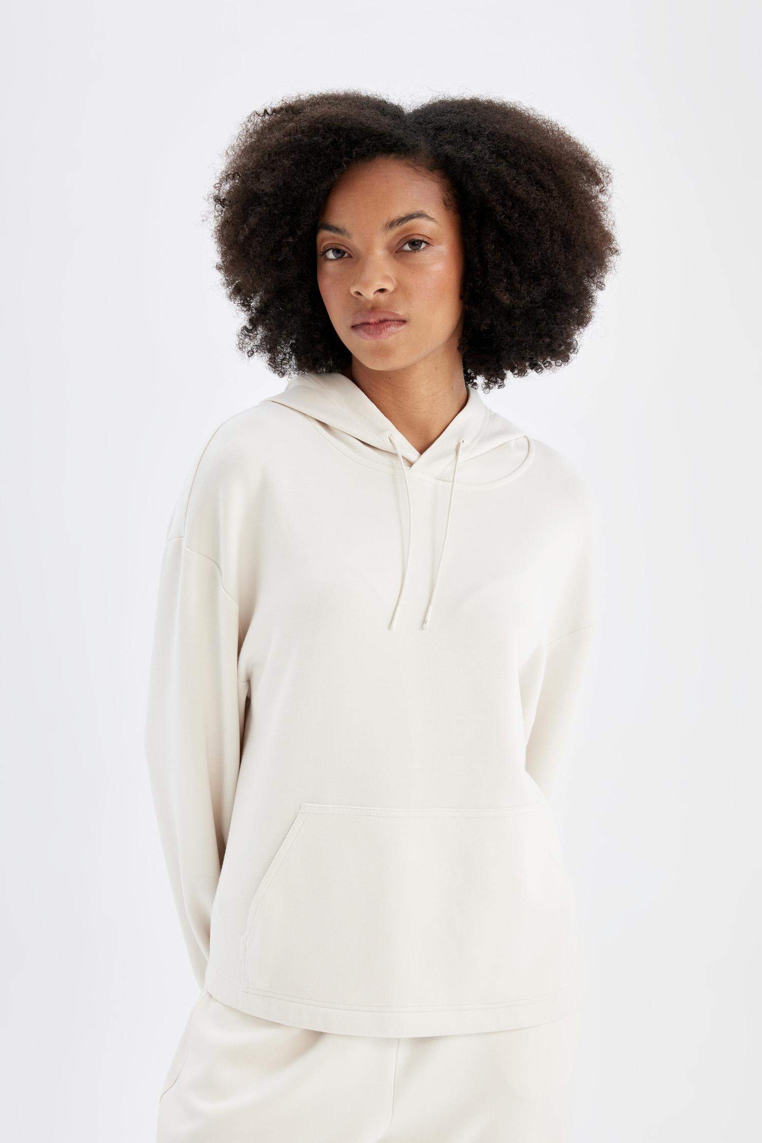 DeFactoFit Oversize Geniş Kalıp Modal Kapüşonlu Kanguru Cepli Sporcu Sweatshirt