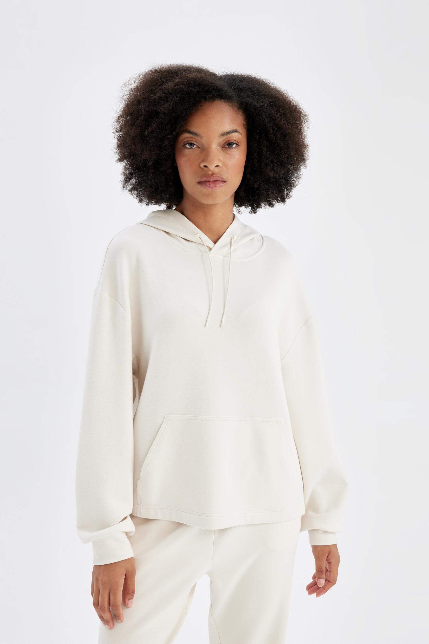 DeFactoFit Oversize Geniş Kalıp Modal Kapüşonlu Kanguru Cepli Sporcu Sweatshirt