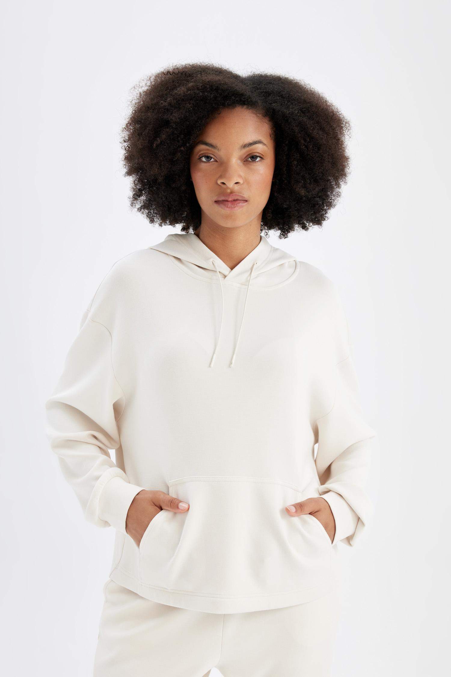 DeFactoFit Oversize Geniş Kalıp Modal Kapüşonlu Kanguru Cepli Sporcu Sweatshirt