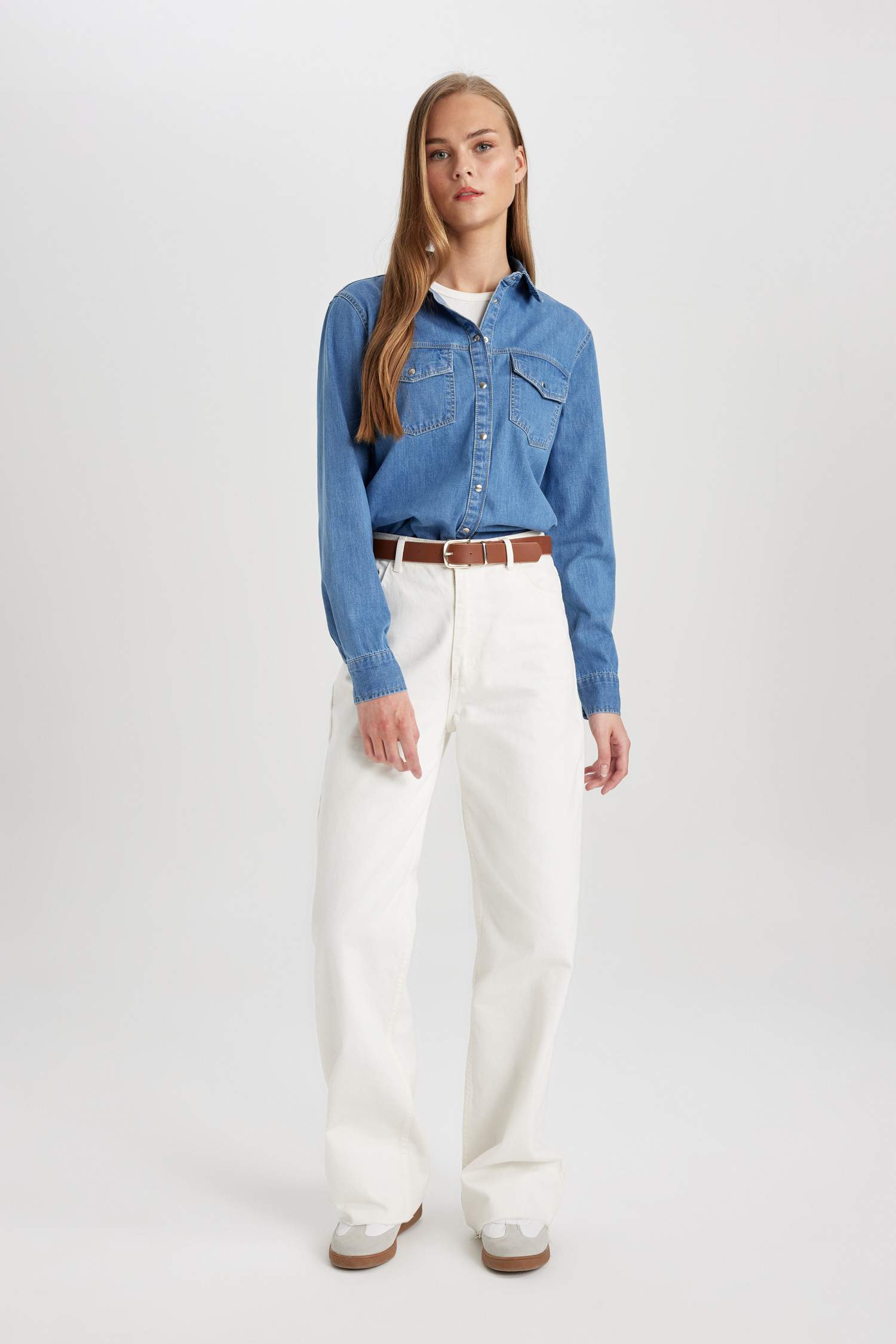 Regular Fit Uzun Kollu Jean Gömlek