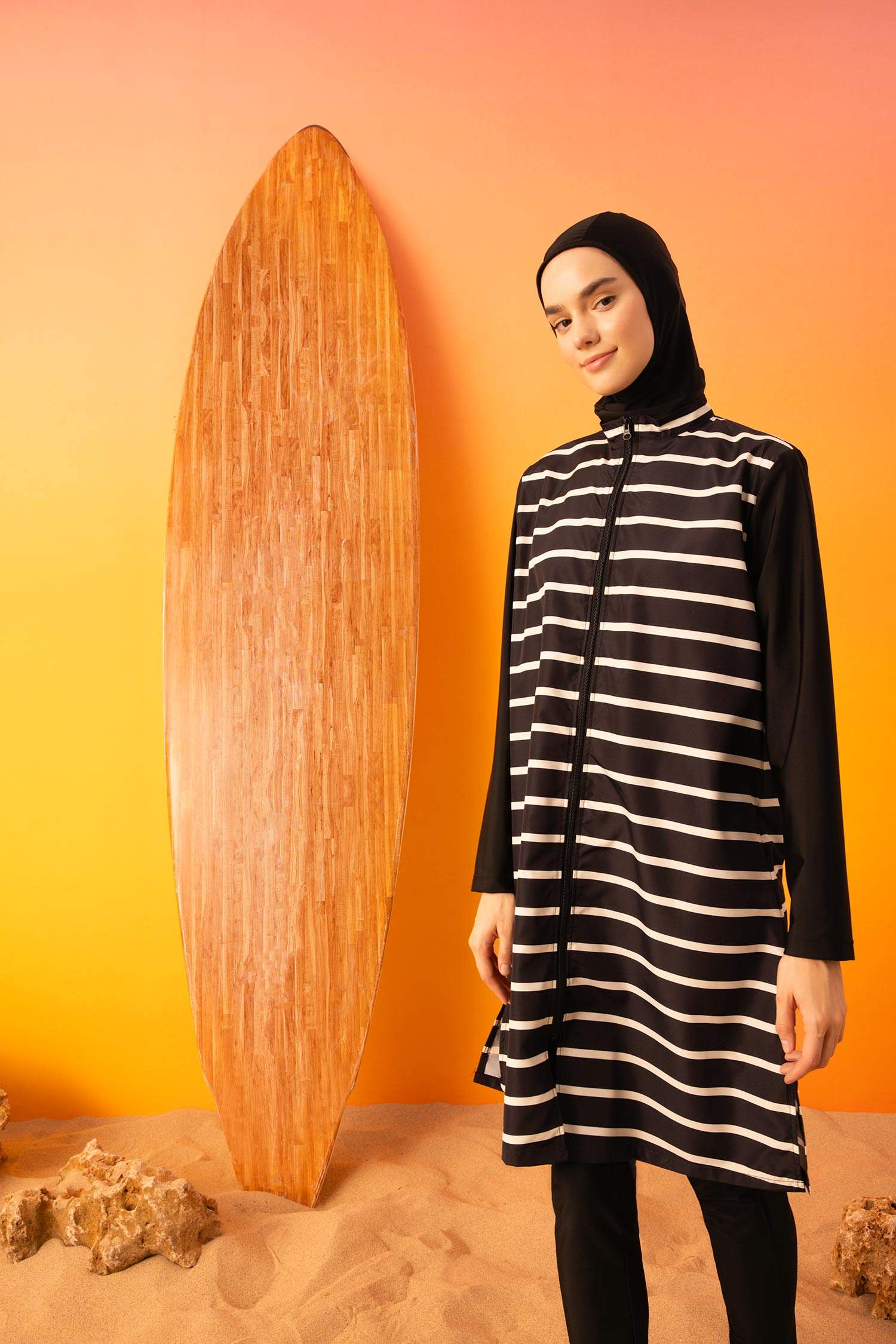Regular Fit Striped 3 Piece Hijab Burkini Set